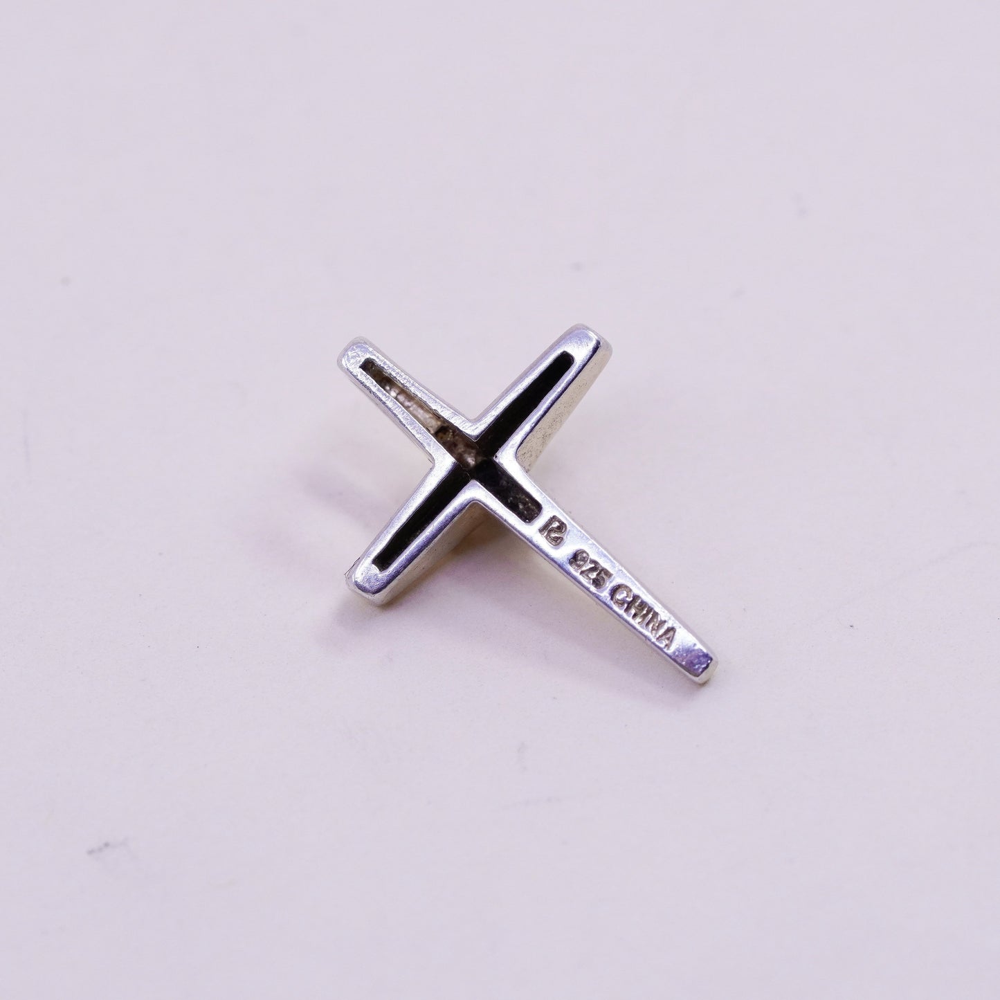 Vintage sterling 925 silver pendant, cross with genuine diamond and sapphire