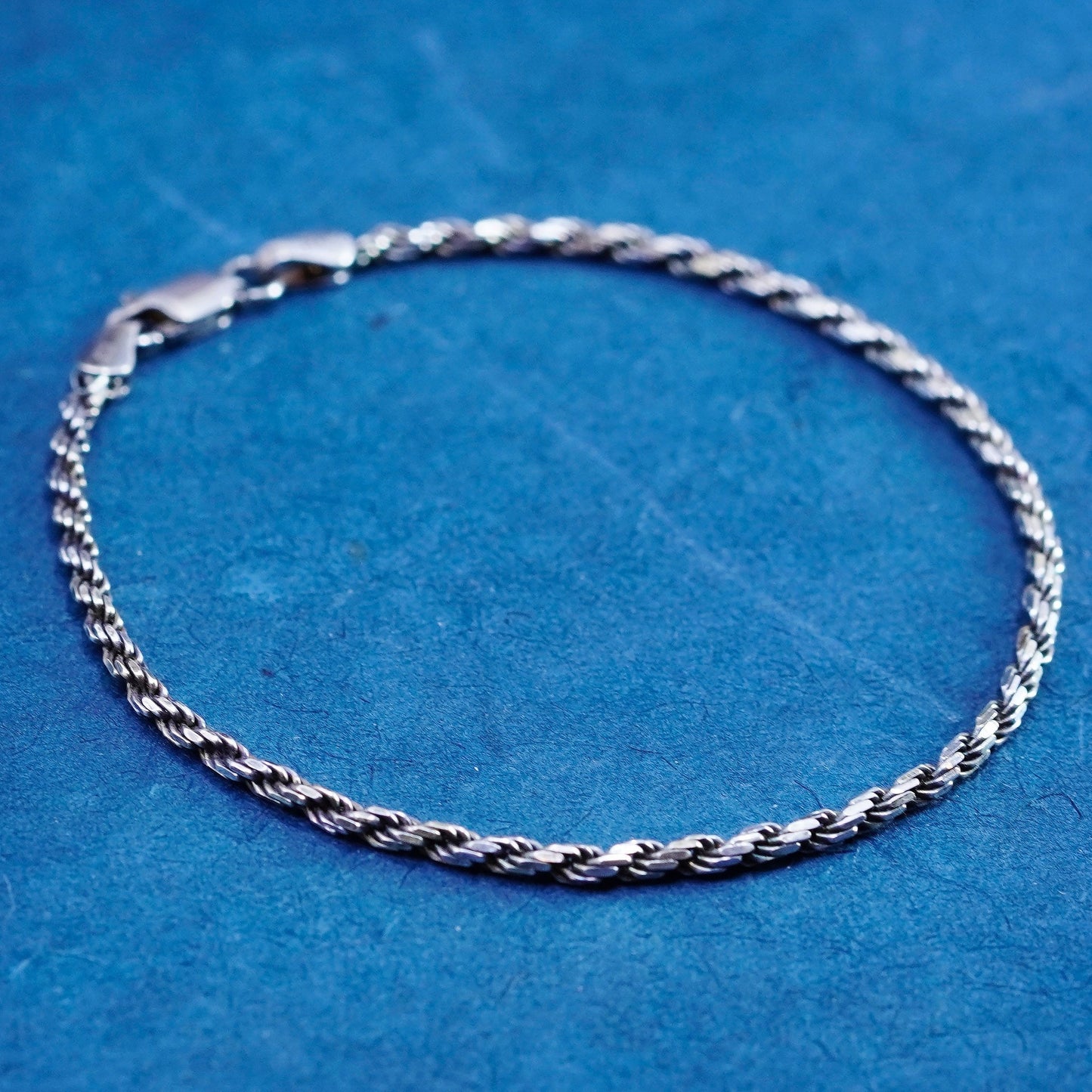 7.75”, 2mm, vintage sterling silver handmade bracelet, Italy 925 rope chain