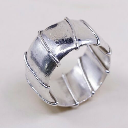 Size 7.25, Vtg Sterling Silver Handmade Ring 925 Wide Band w/ Cable Around
