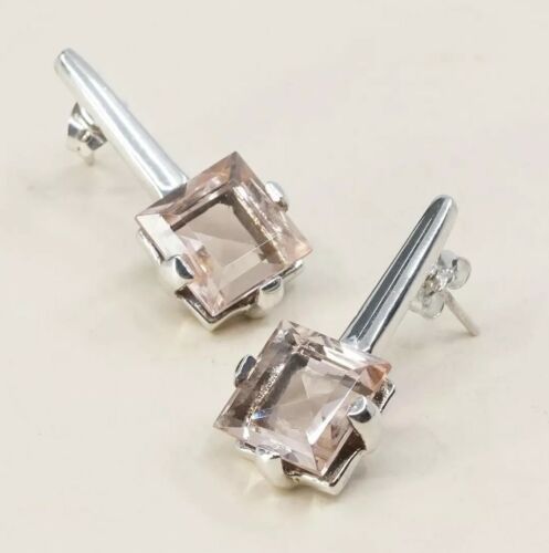 Vintage Modern Sterling Silver Handmade Earrings, 925 Silver Studs W/ Citrine
