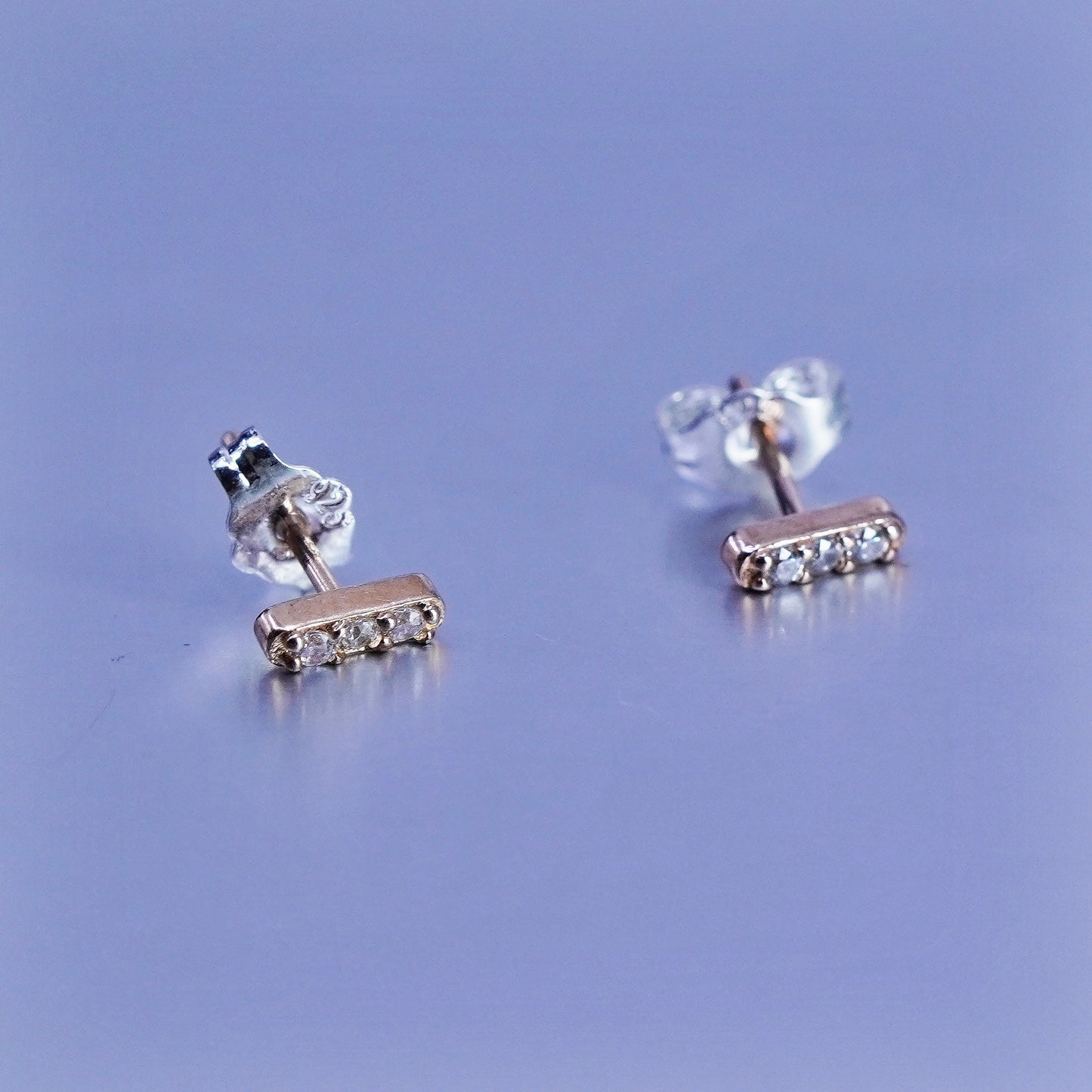 Vintage vermeil rose gold over Sterling 925 silver earrings, studs with cz