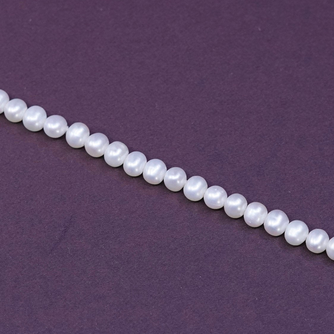 7.25”, vtg Sterling silver handmade bracelet, pearl beads chain w/ 925 clasp