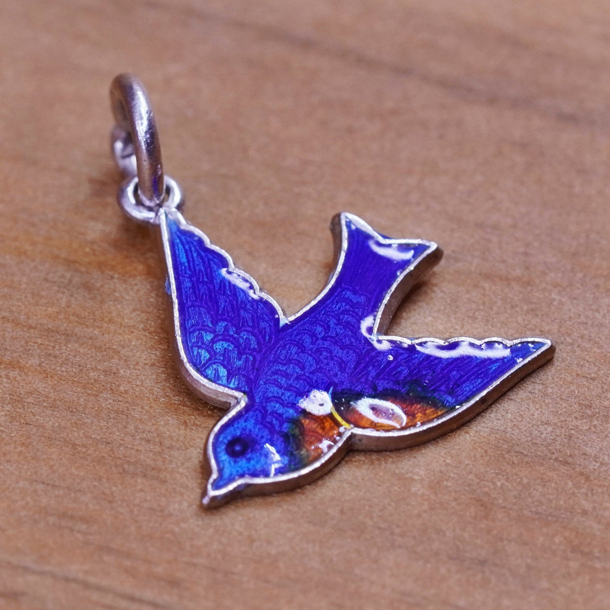 Vintage Denmark Sterling silver handmade pendant, 925 emerald bird charm
