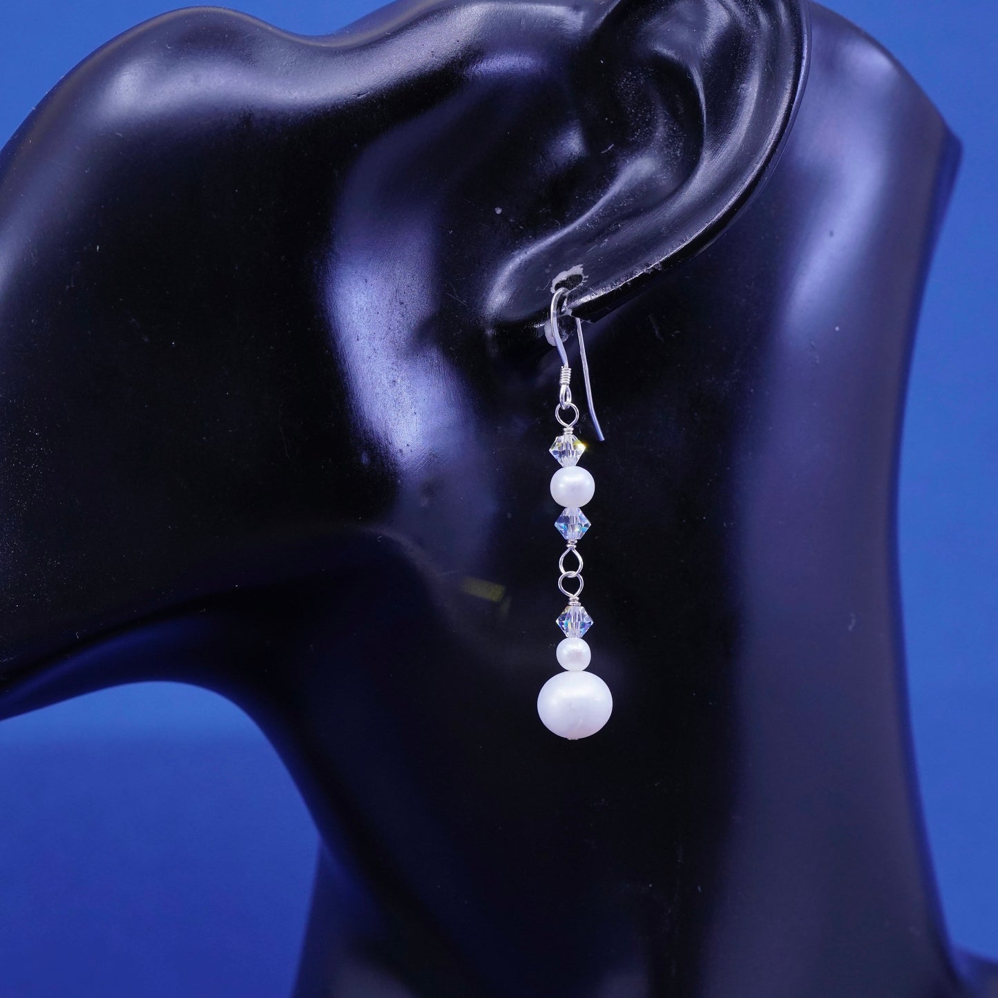 Vintage Sterling silver handmade earrings, 925 hooks with pearl drops