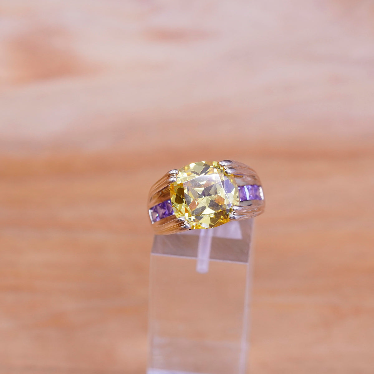 Size 6, vermeil gold over Sterling silver handmade ring, modern 925 citrine