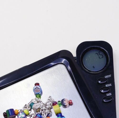 7” Vtg Imagine Sterling Silver Handmade Bracelet, 925 chain w/ Colorful charms