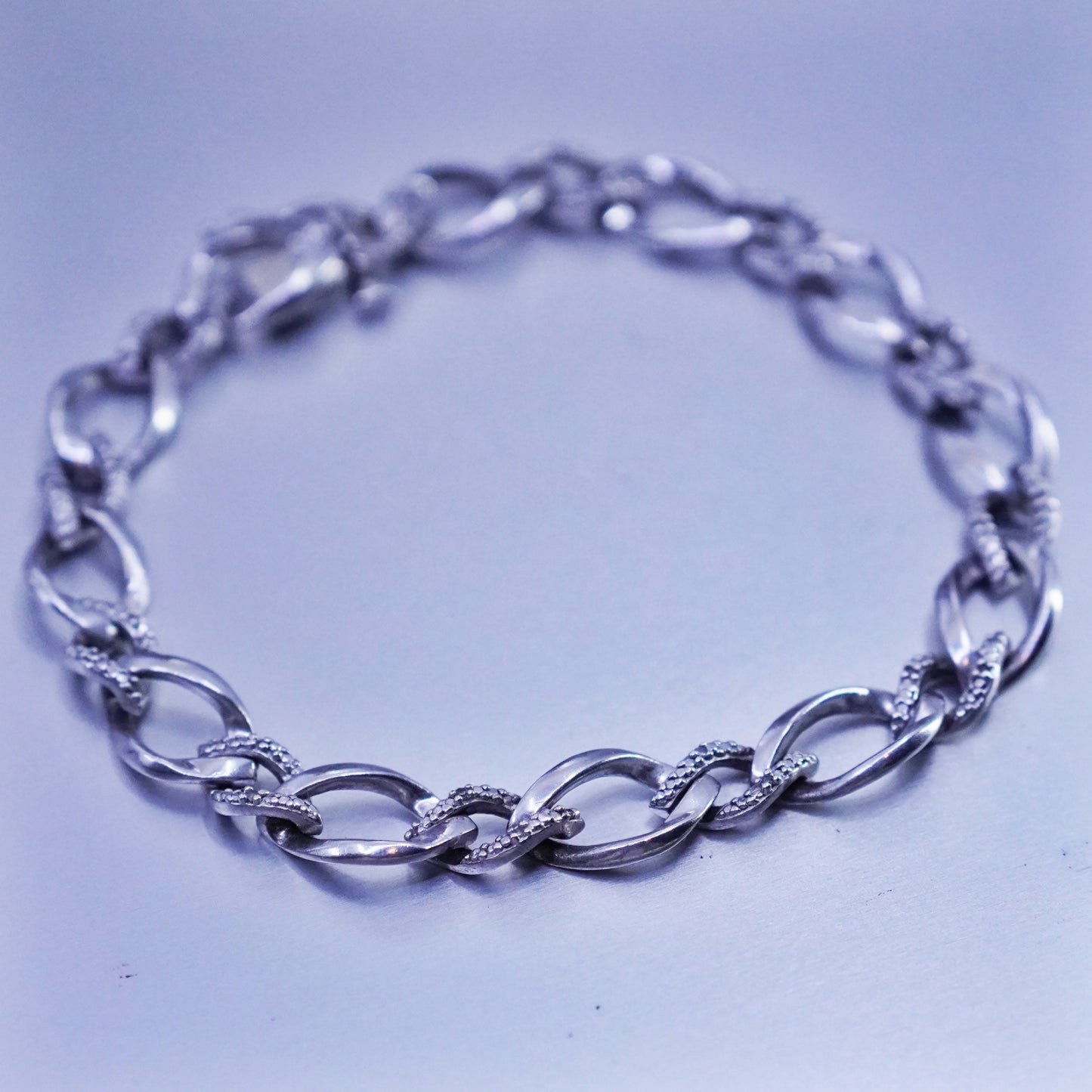 6.75”, Italy Sterling 925 silver handmade bracelet, men’s bold figaro chain