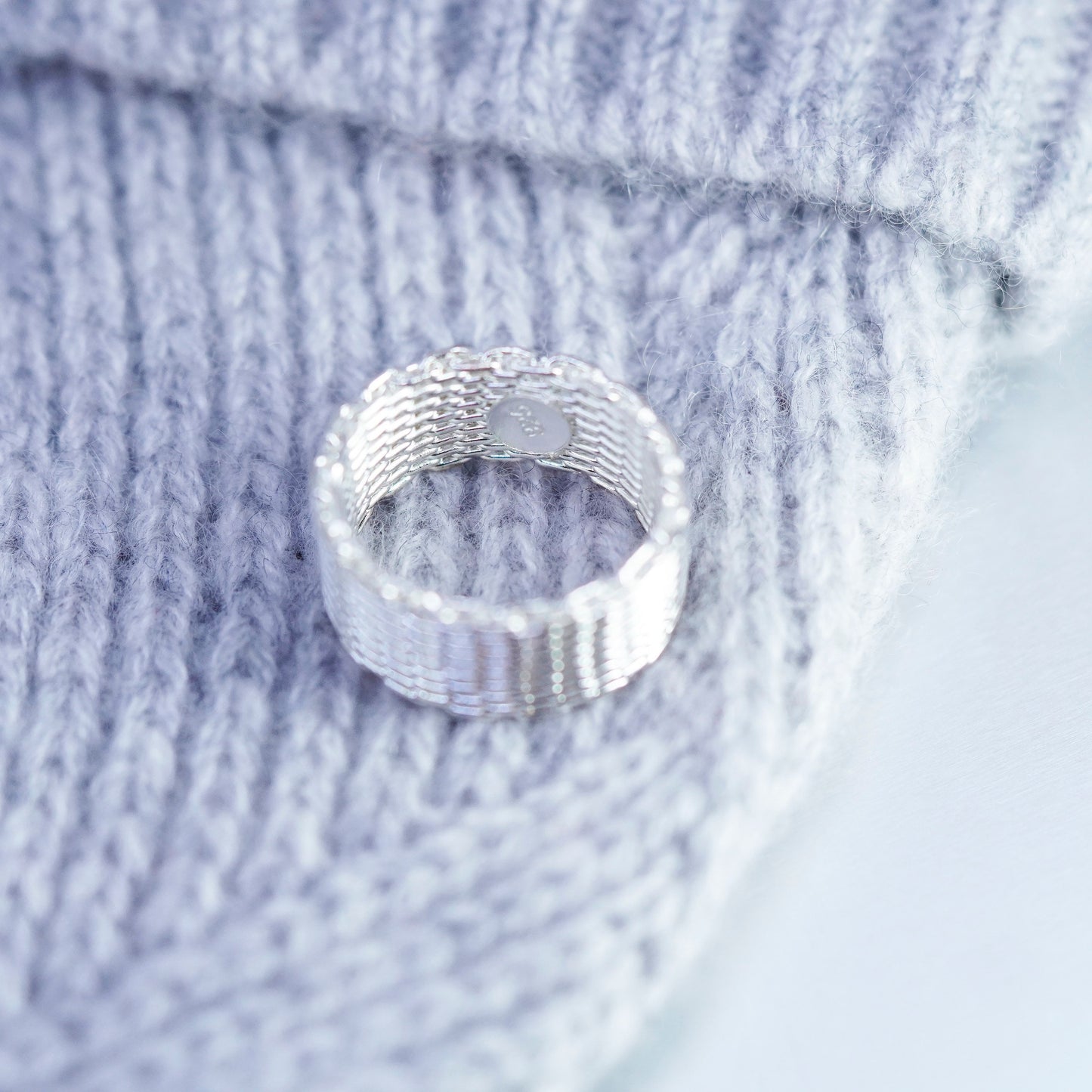Size 6.5, vintage handmade Sterling 925 silver mesh ring, band