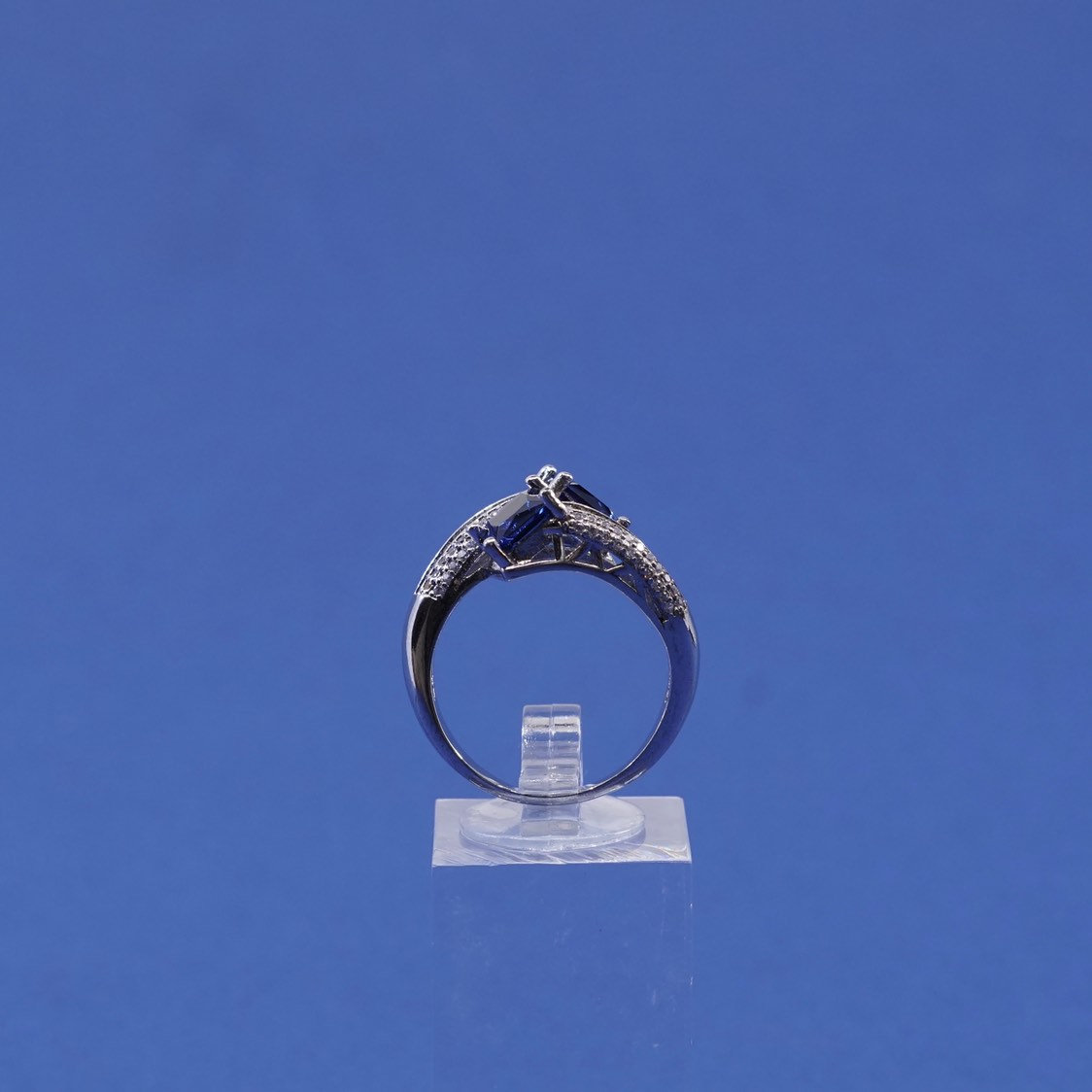 sz 9.25, Sterling 925 silver handmade ring w/ sapphire cluster cocktail ring