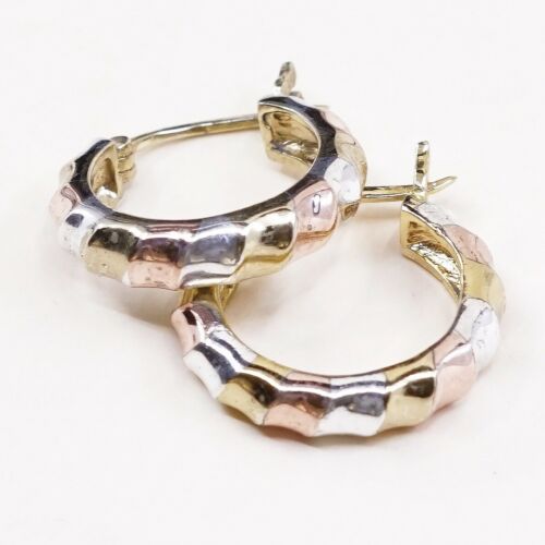 0.75”, Vintage Triple Tone gold over Sterling 925 Silver hoops Huggie Earrings