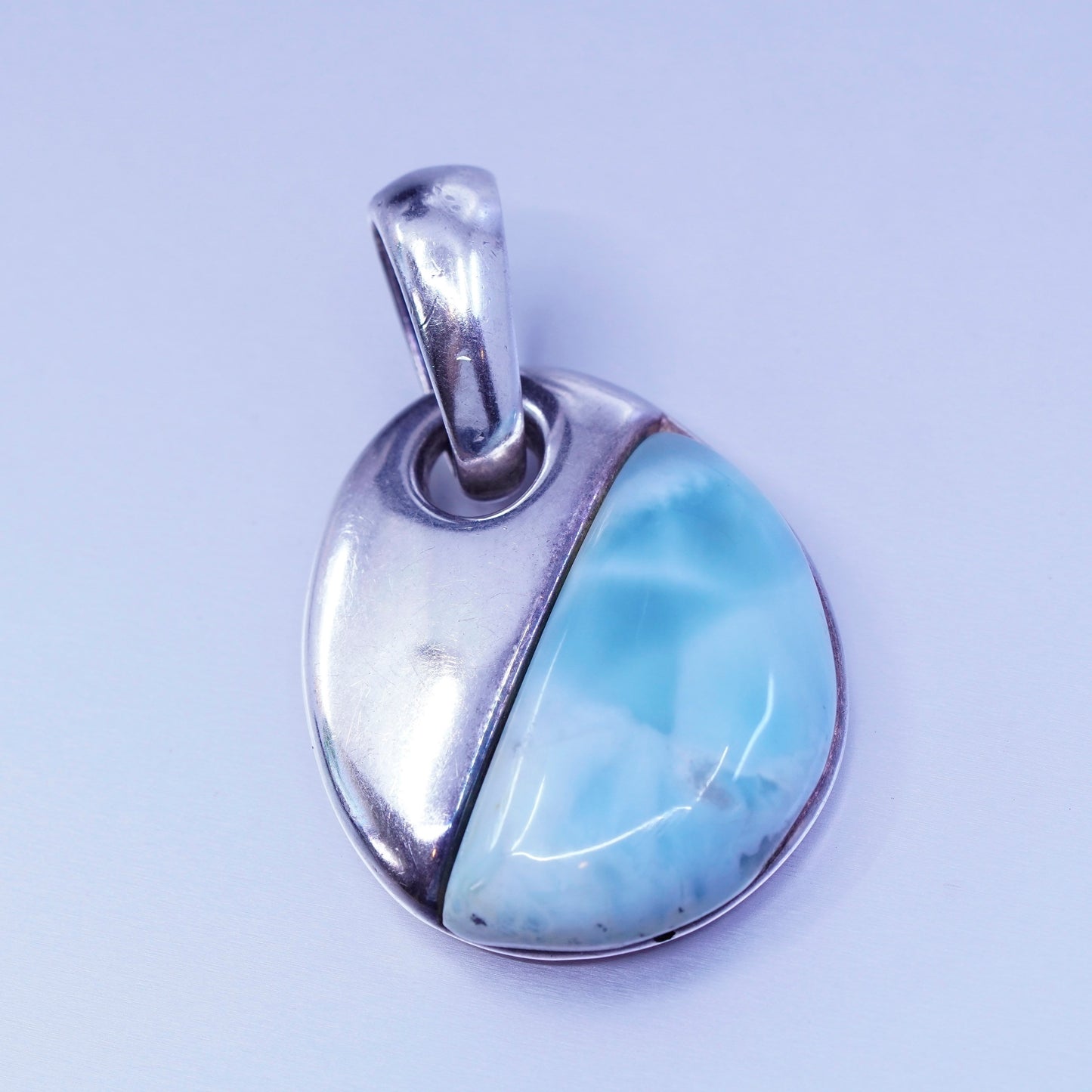 antique jewelry Italy sterling 925 silver handmade oval pendant with Larimar