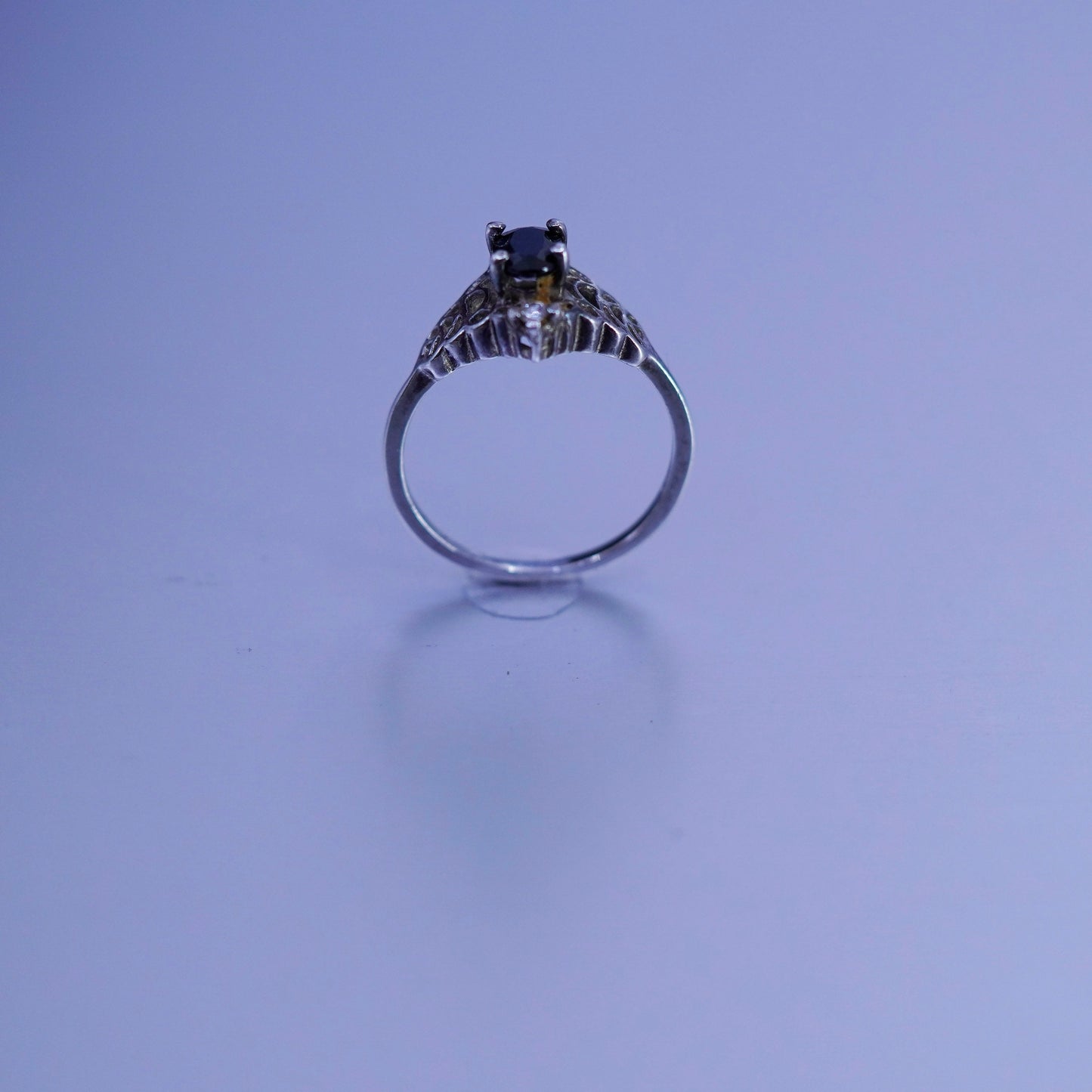 Size 9.25, vintage Sterling 925 silver handmade ring with sapphire and cz