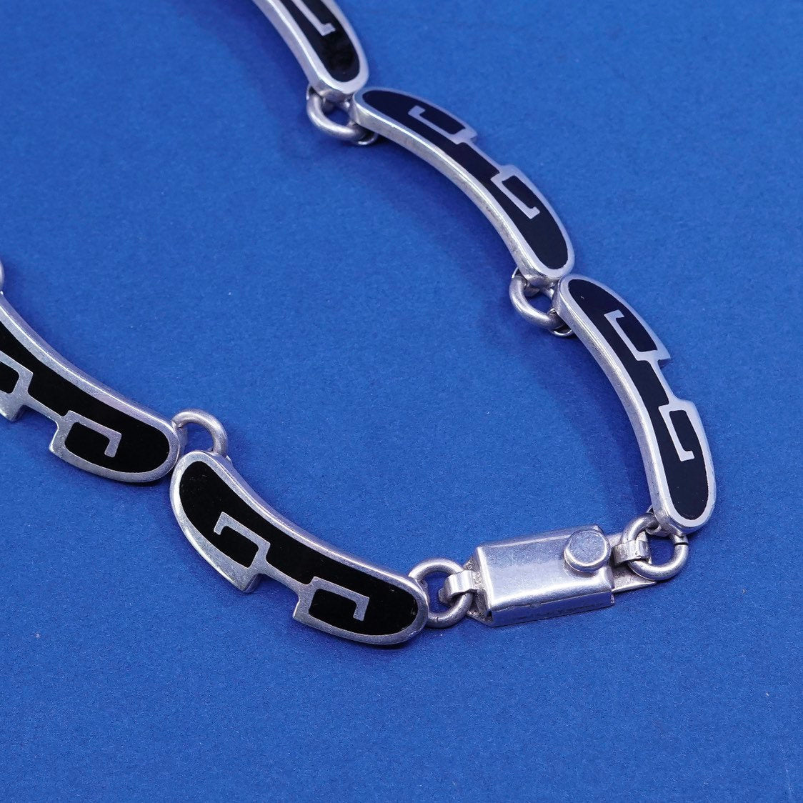18”, Southwestern sterling 925 silver handmade necklace, man woman face w/ onyx
