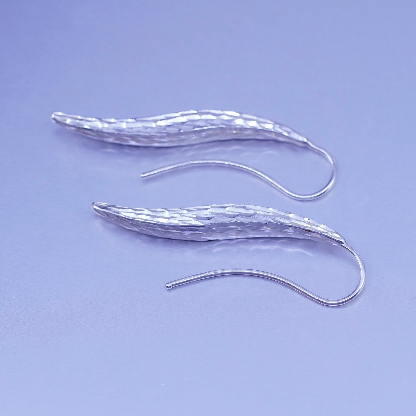 1.75”, Vintage Sterling 925 silver handmade textured wavy earrings