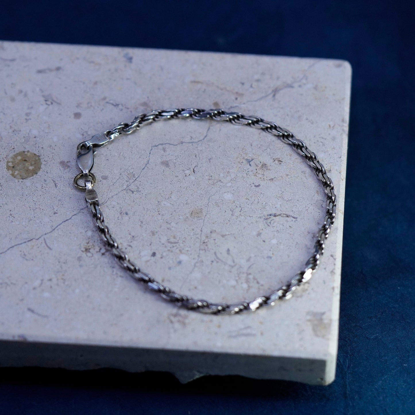 8”, 3mm, vintage sterling silver handmade bracelet, Italy 925 rope chain