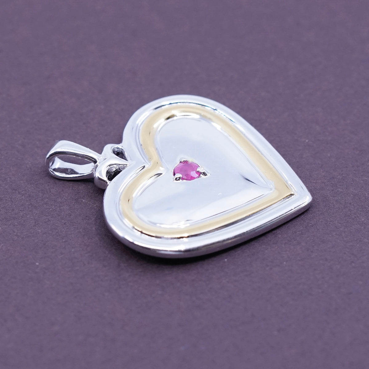 BGE 18K Gold & 925 sterling Silver Heart Pendant w/ ruby granddaughter my joy