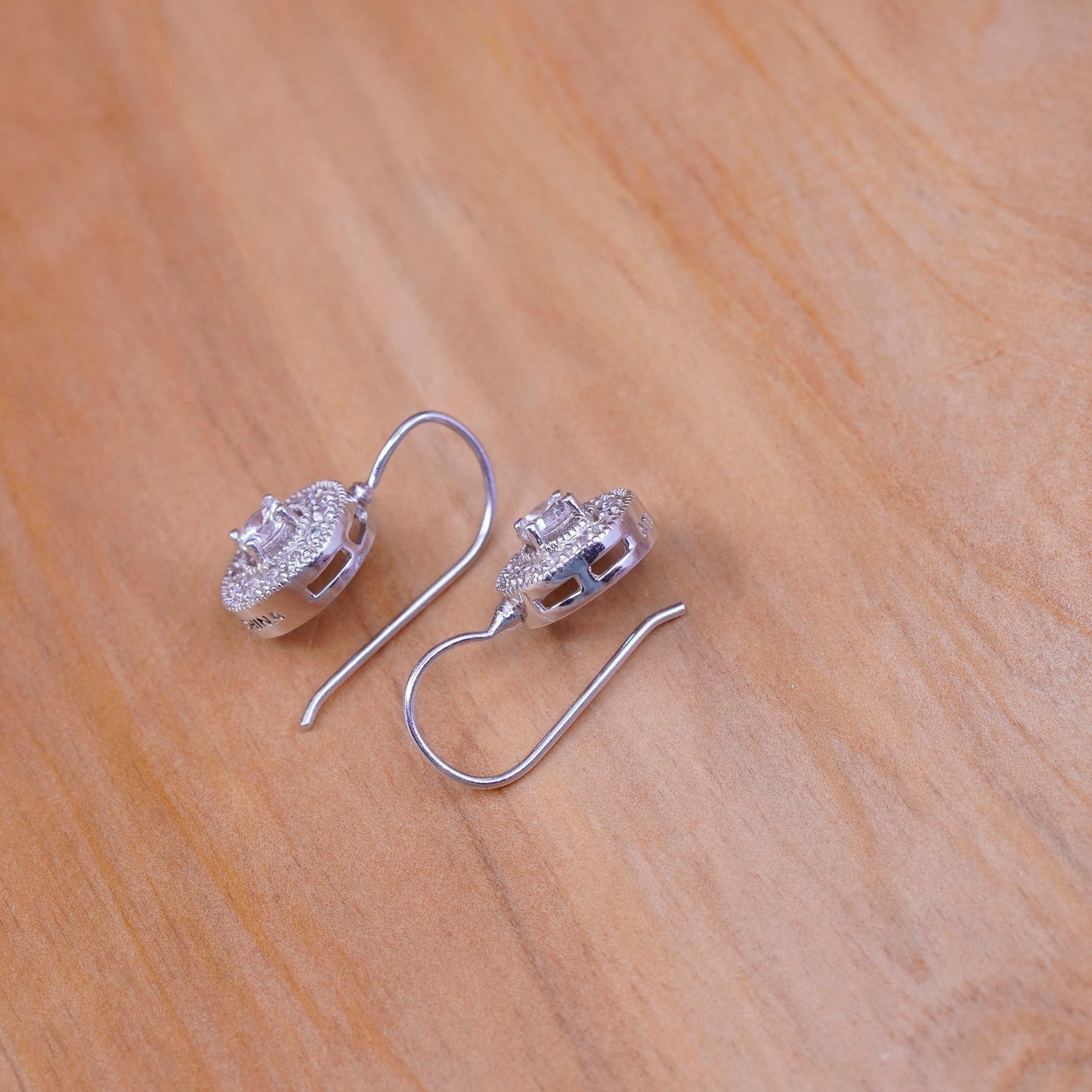 Vintage ATI Sterling silver earrings, 925 drops with cluster Cz Around