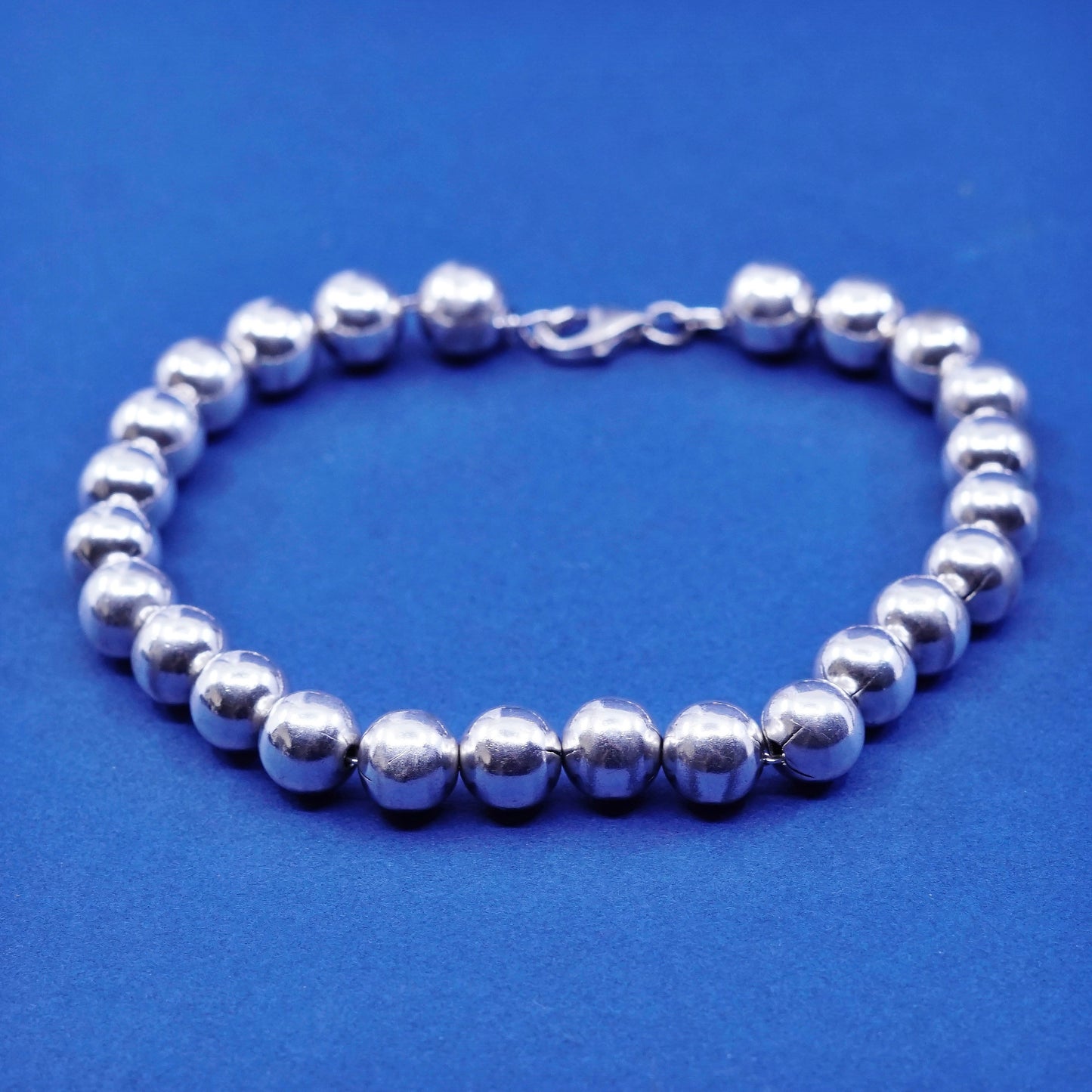 8”, 8mm, vintage Sterling silver handmade chain, 925 beads bracelet
