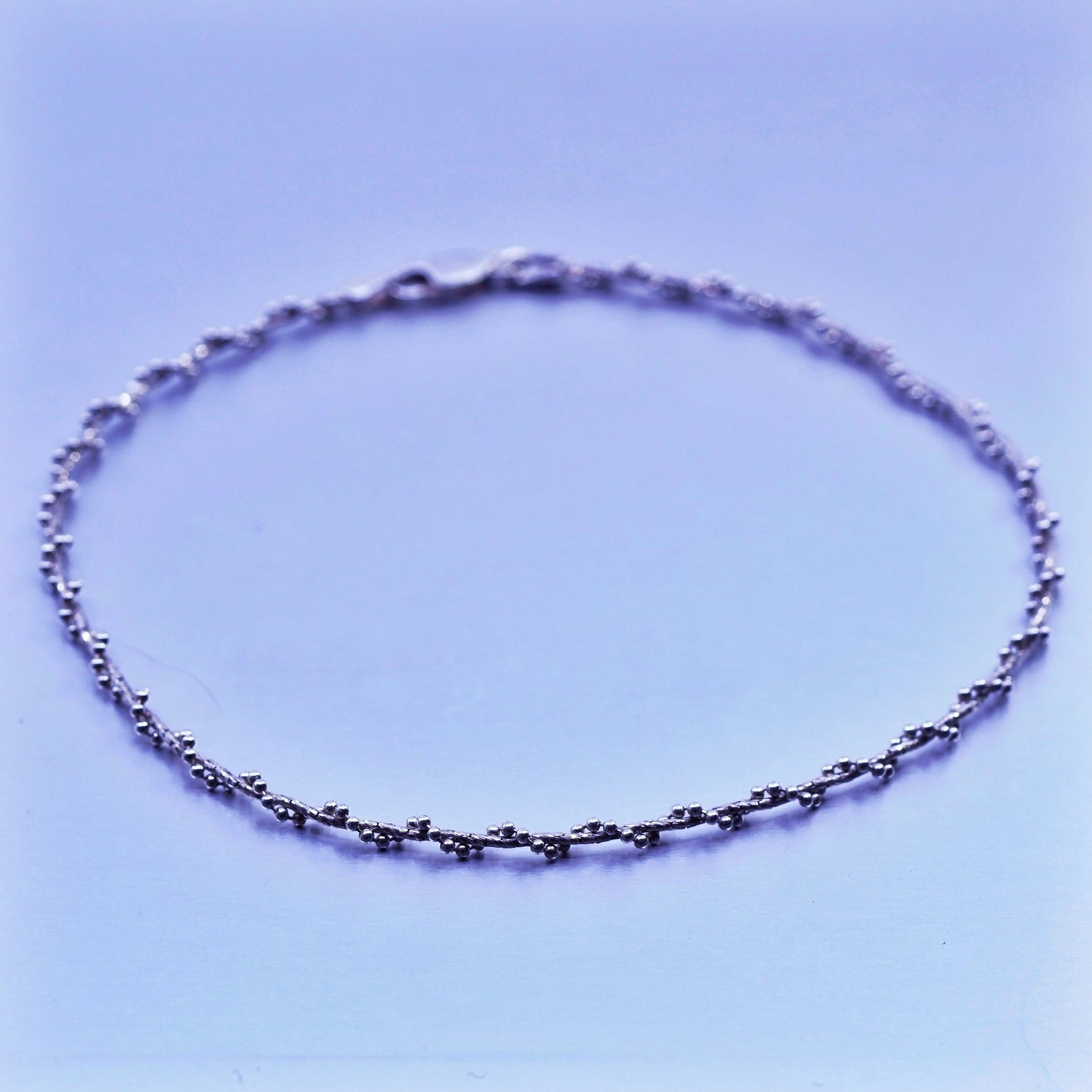 9.75”, vintage Sterling 925 silver handmade bracelet snake anklet twisted beads