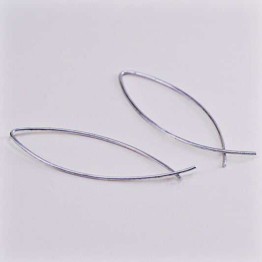 Vintage Sterling silver handmade earrings, 925 abstract fish Dangles minimalist