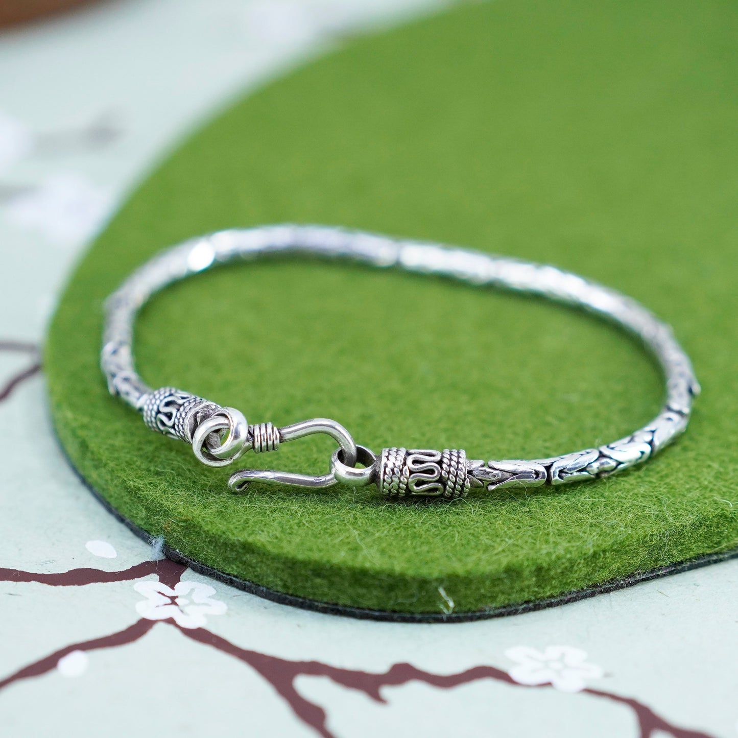 7.5”, vintage Sterling silver handmade bracelet, 925 Byzantine, birdcage chain