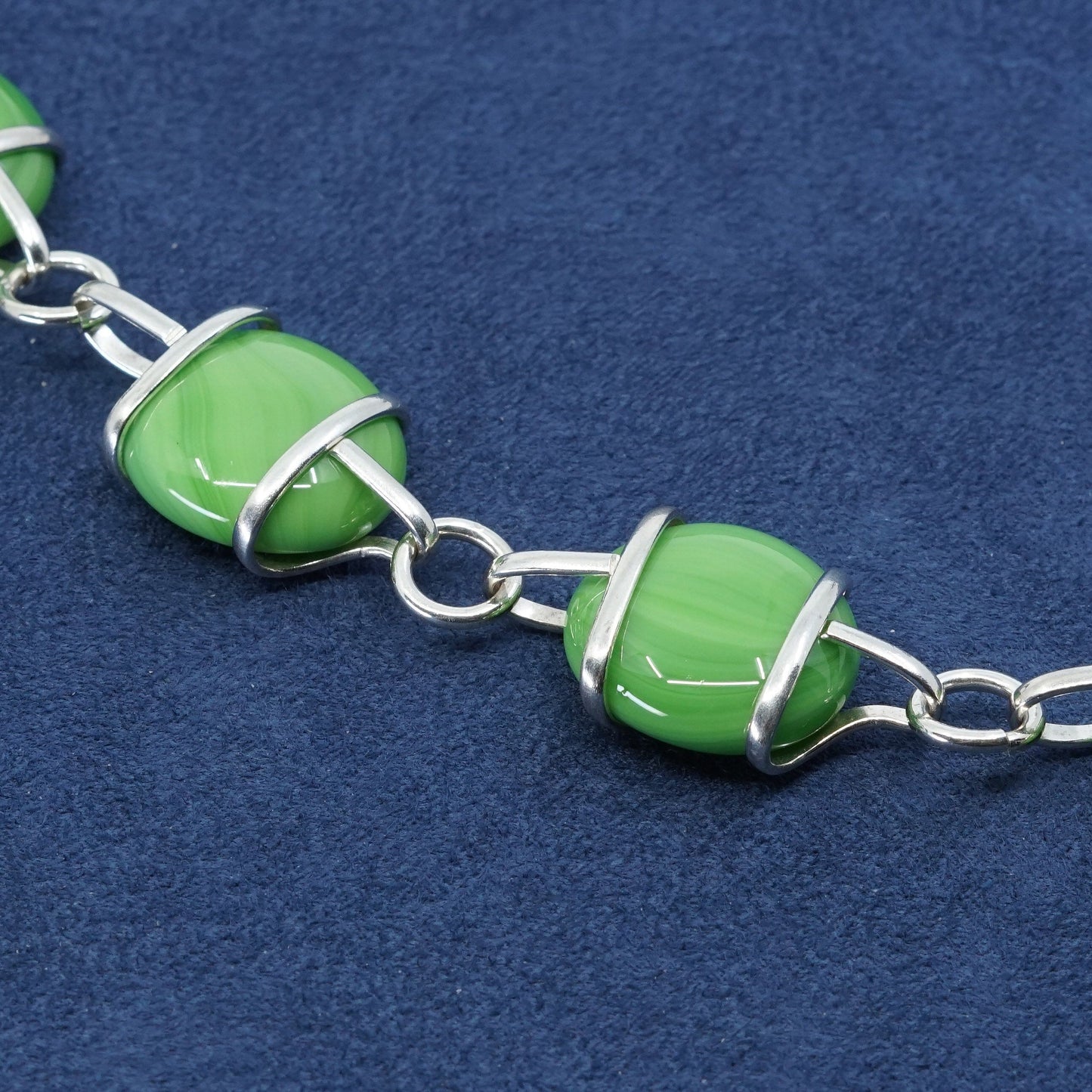7.25", vtg sterling silver handmade bracelet, agate beads N 925 toggle closure