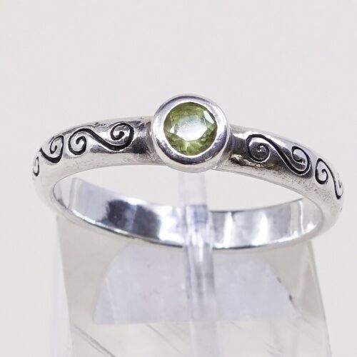 Sz 8, Vtg Sterling Silver Handmade Ring, 925 Stackable Band W/ peridot