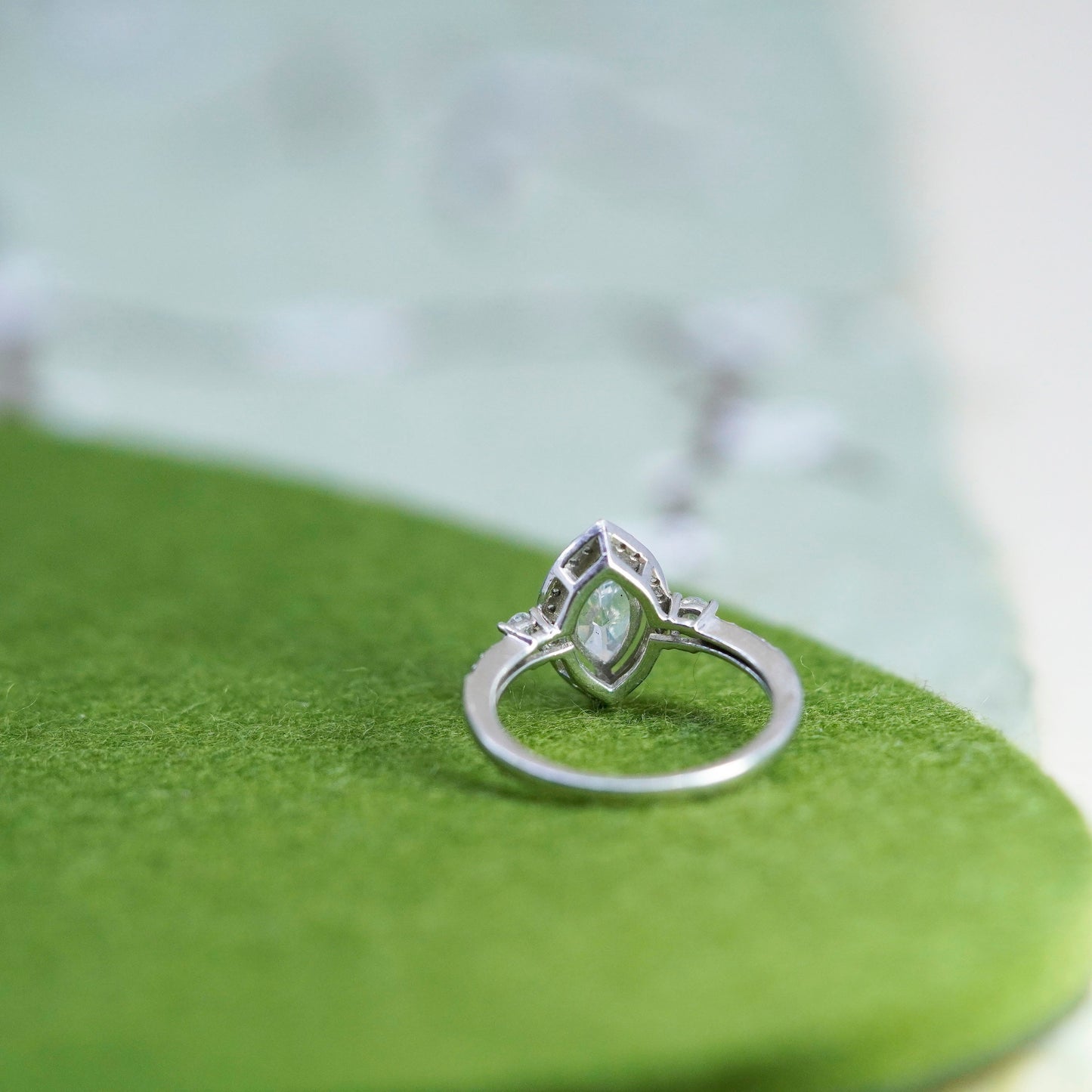 Size 10.5, 925 Sterling silver ring with Marquise cut crystal and CZ cluster