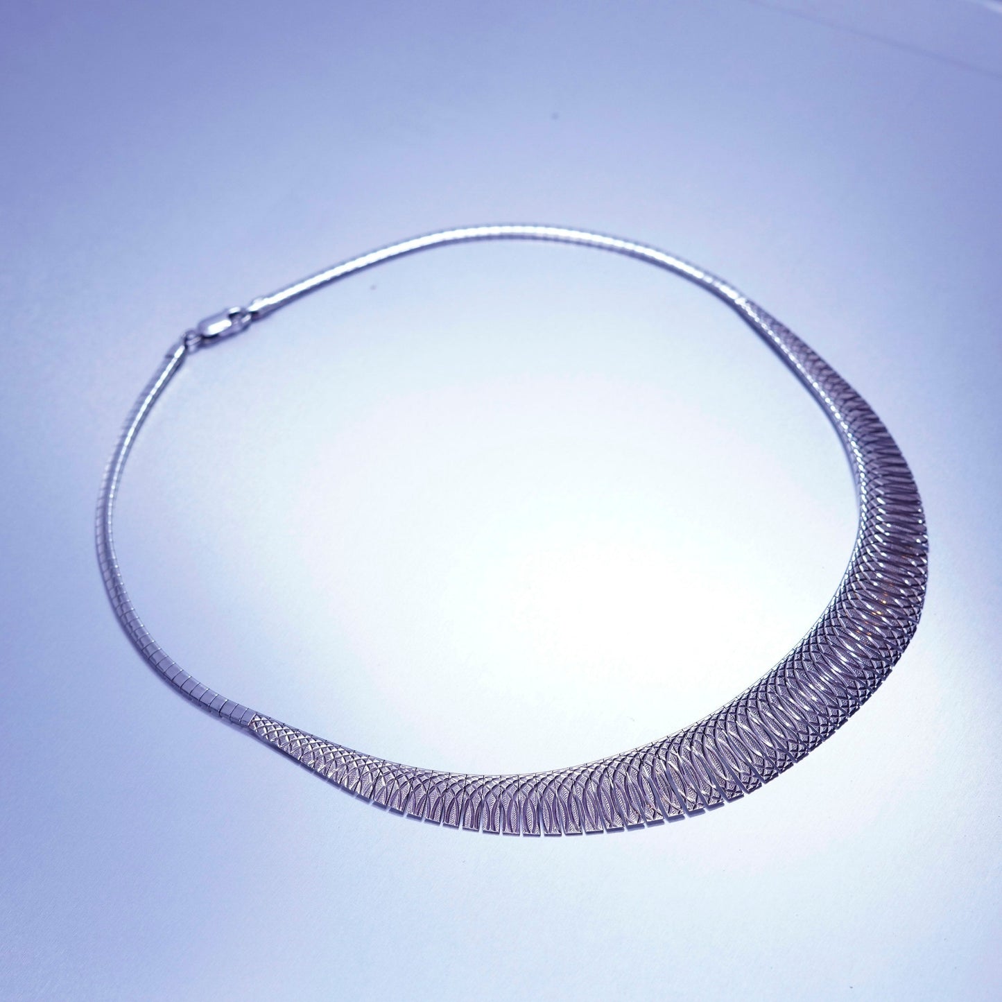 17”, vintage Italy Sterling 925 silver textured bib prong chain necklace