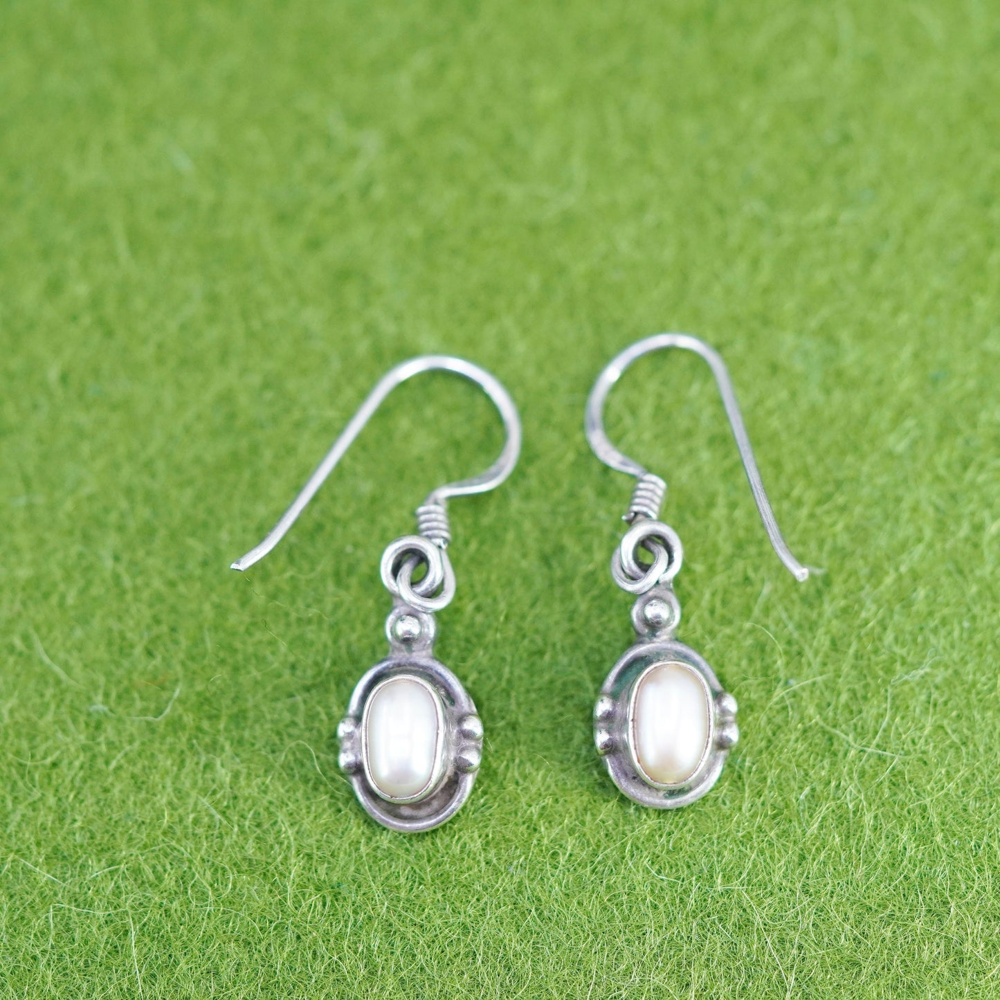 Vintage Sterling 925 silver handmade earrings with freshwater pearl beads