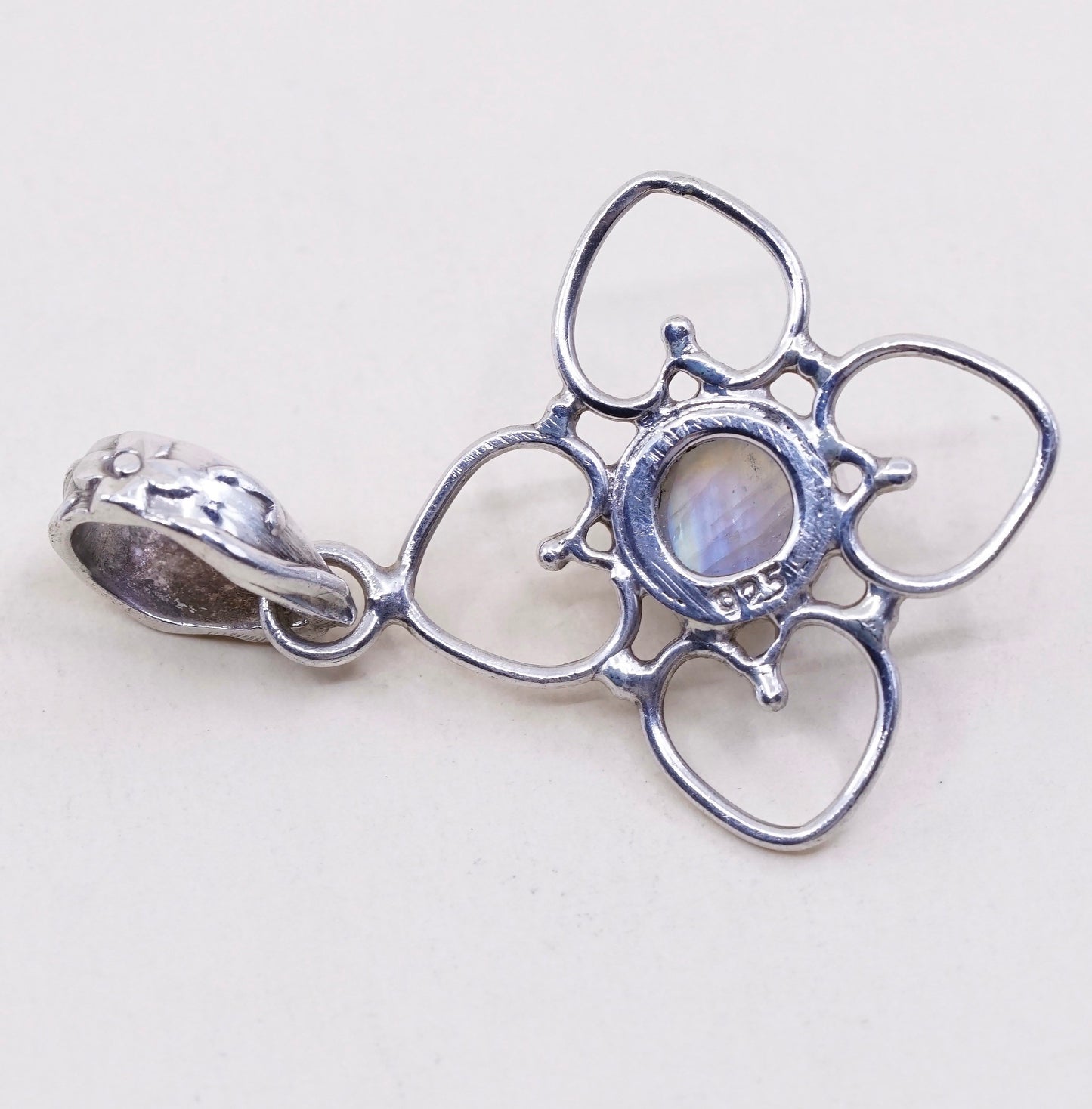 Vintage Sterling silver handmade pendant, 925 flower with round moonstone