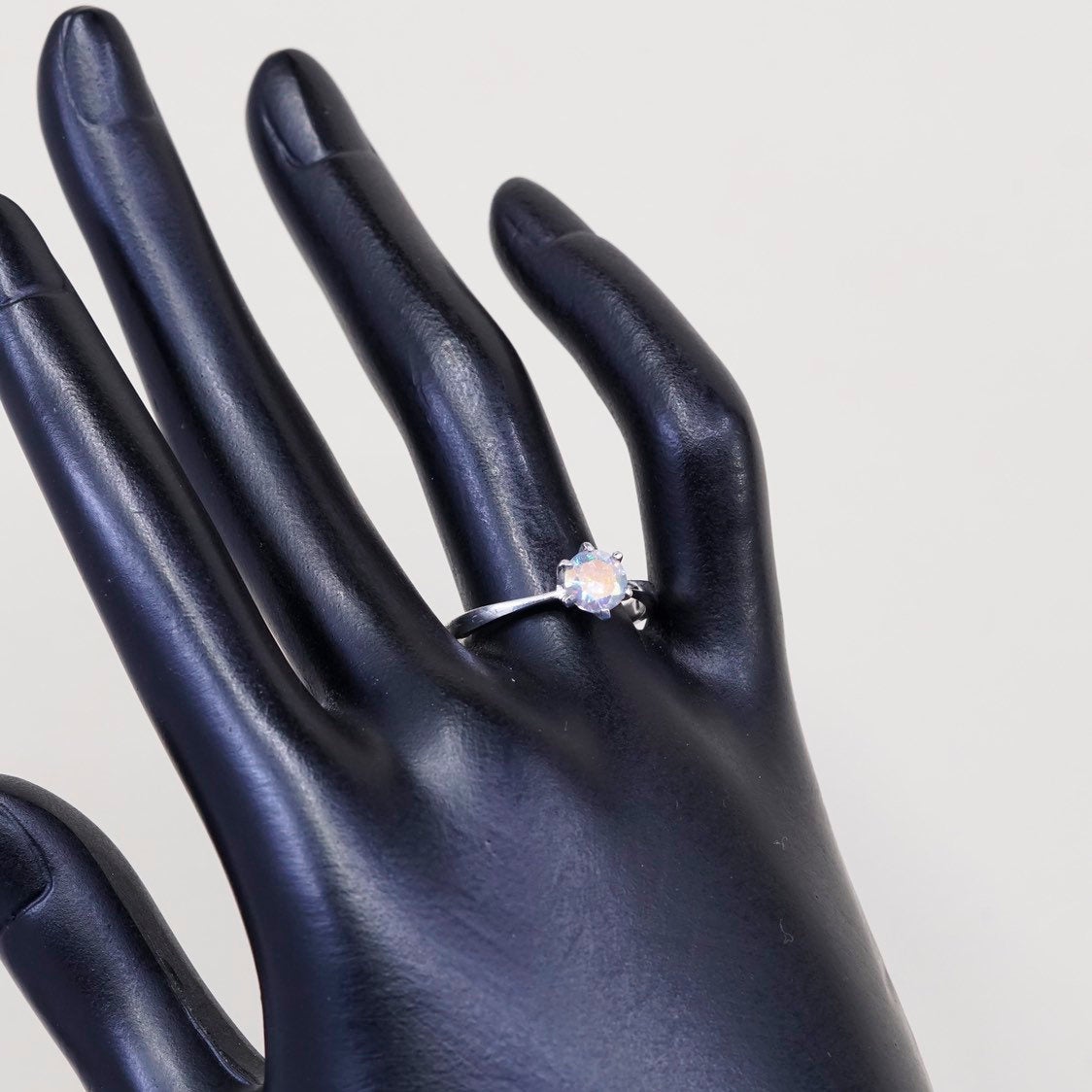 sz 8.25, vtg Sterling silver handmade 925 engagement ring w/ crystal
