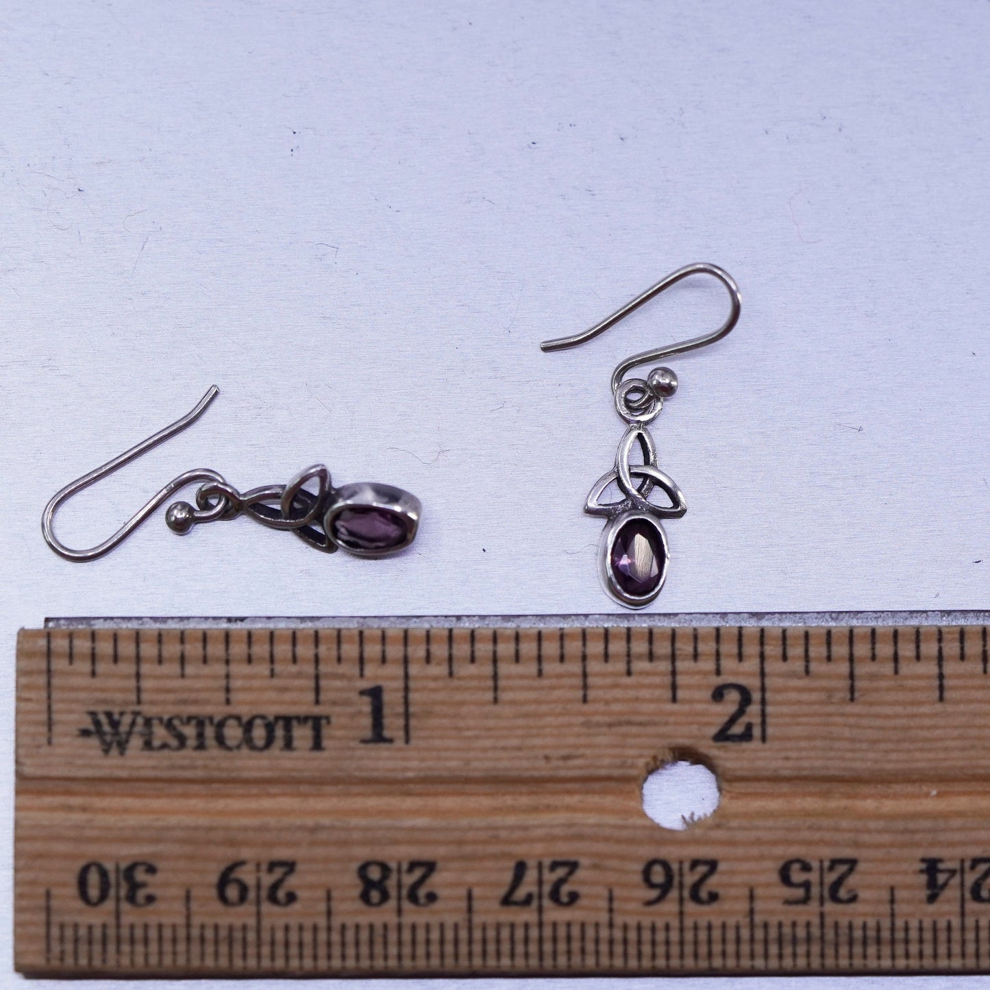 Irish Sterling 925 silver handmade filigree Celtic knot earrings with amethyst