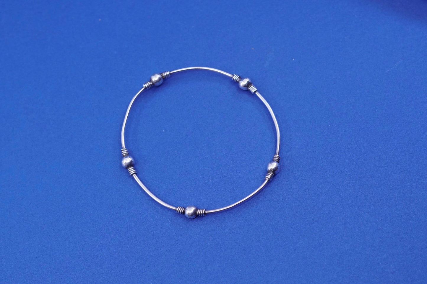 7.5”, vintage sterling silver handmade bracelet, 925 beaded bangle