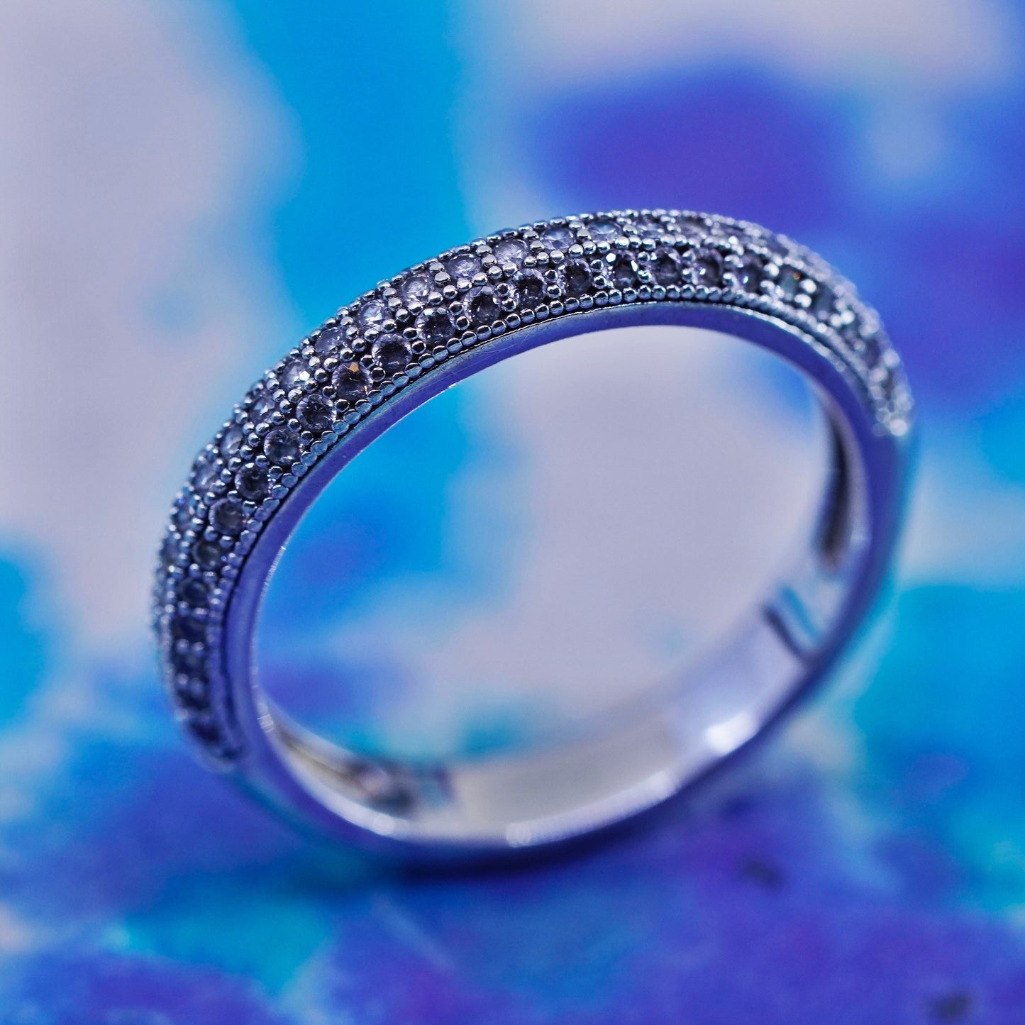 Size 7.25, vintage Sterling 925 Silver Cubic Zirconia stackable Band Ring