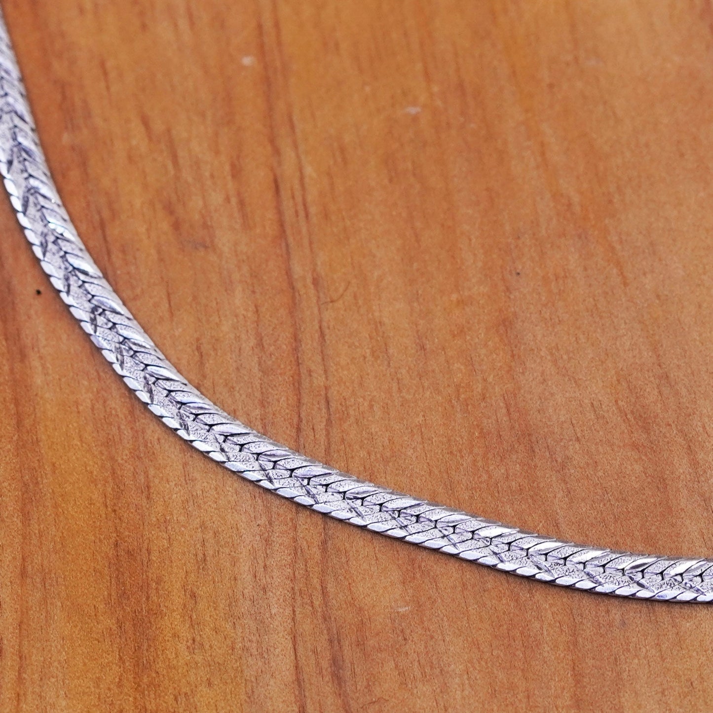 18” 4mm, vintage Italy Sterling silver textured herringbone chain, 925 necklace