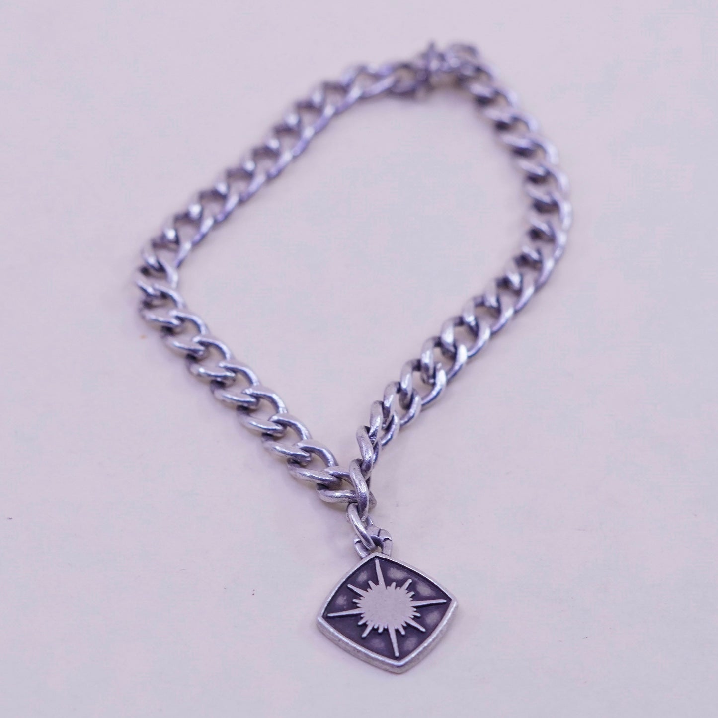 6.75”, Vintage sterling 925 silver curb bracelet w/ north star pole star charm