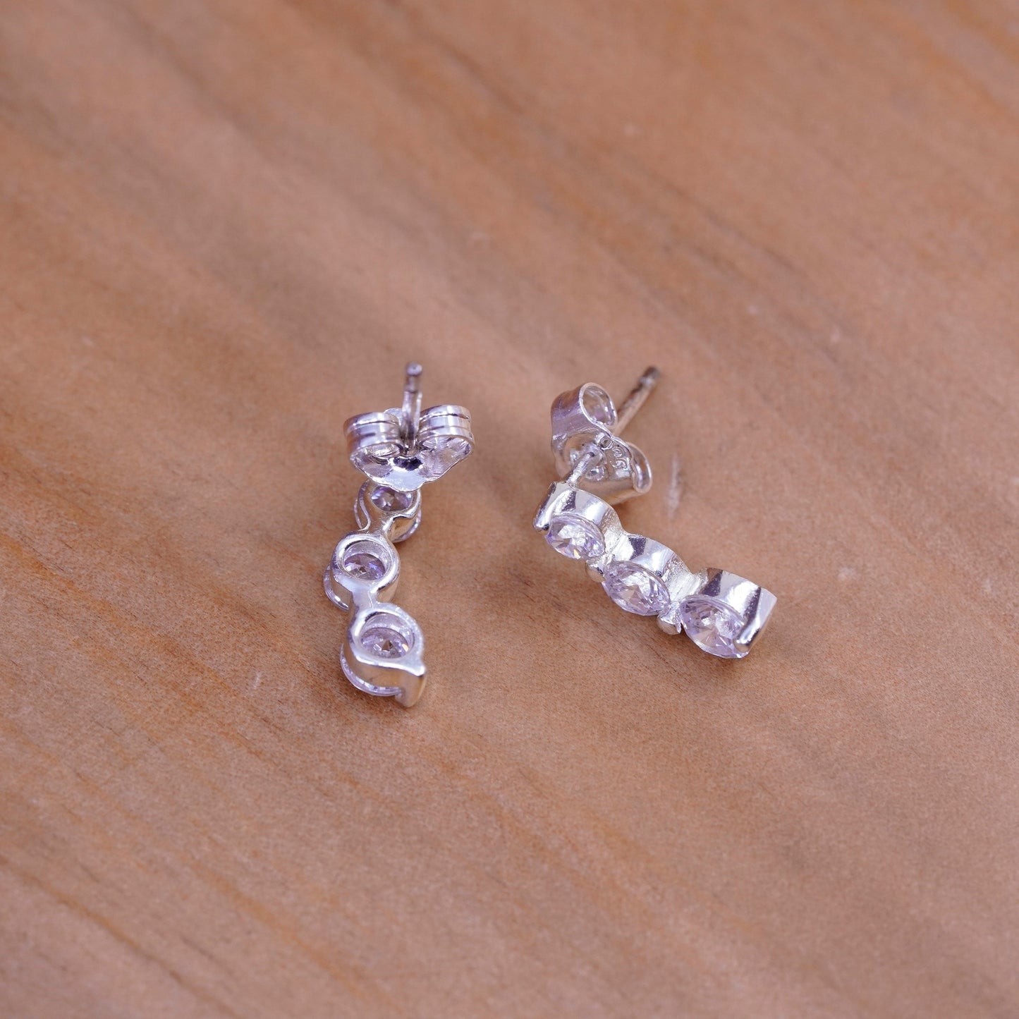 vintage Sterling silver clear round crystal studs, cz earrings
