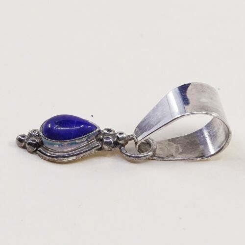 Vtg Southwestern Sterling Silver Pendant W/ Teardrop Lapis Lazuli, Stamped 925 T