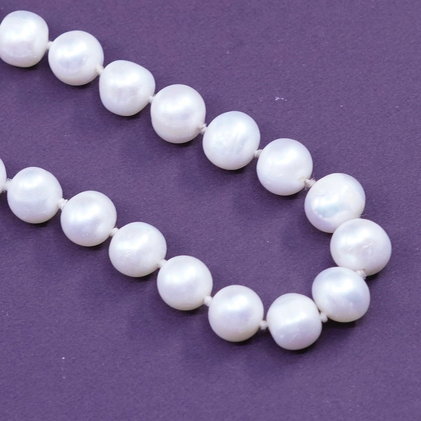 18”, vintage Sterling silver handmade necklace, 925 clasp 9-10mm pearl beads