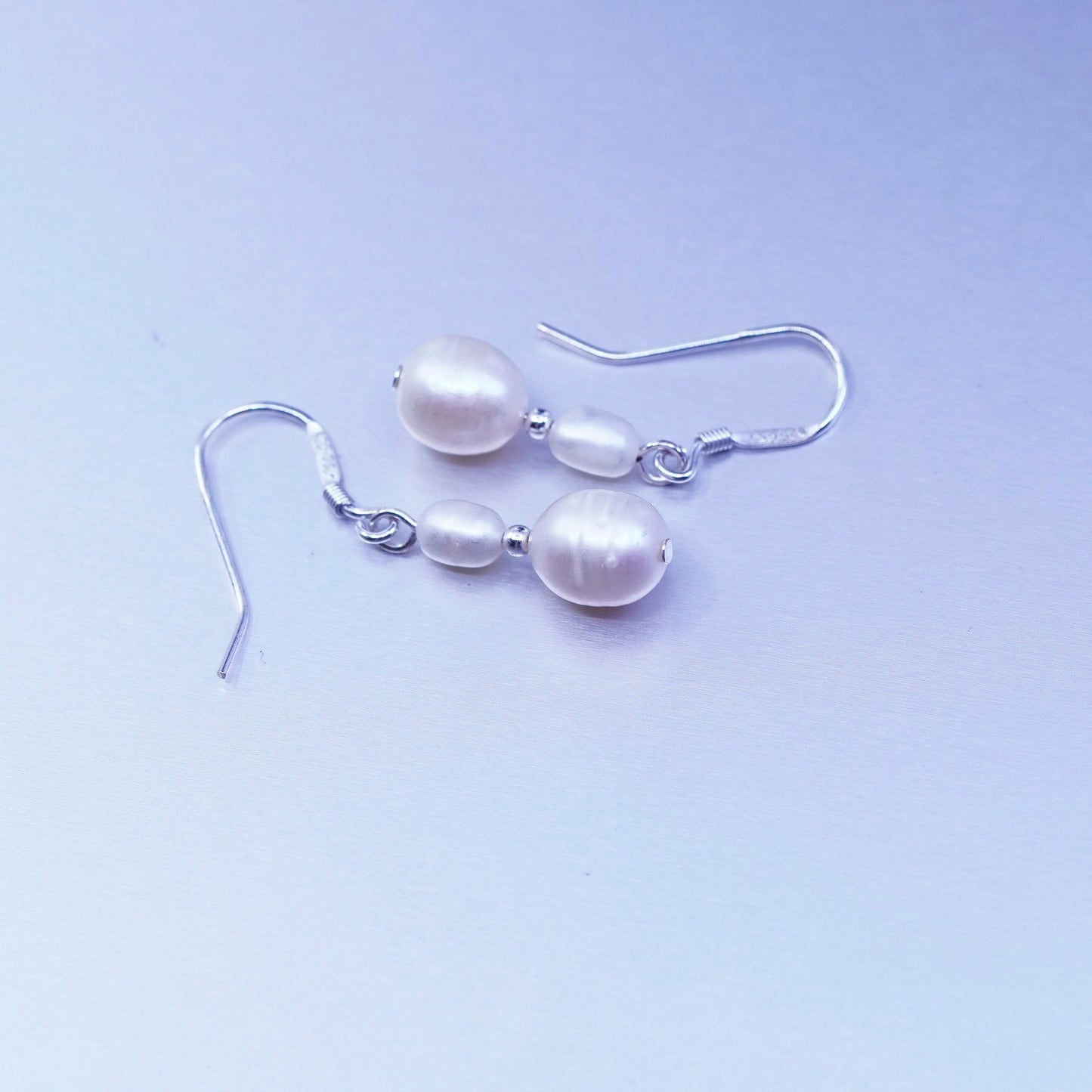 Vintage Sterling 925 silver handmade earrings with freshwater pearl