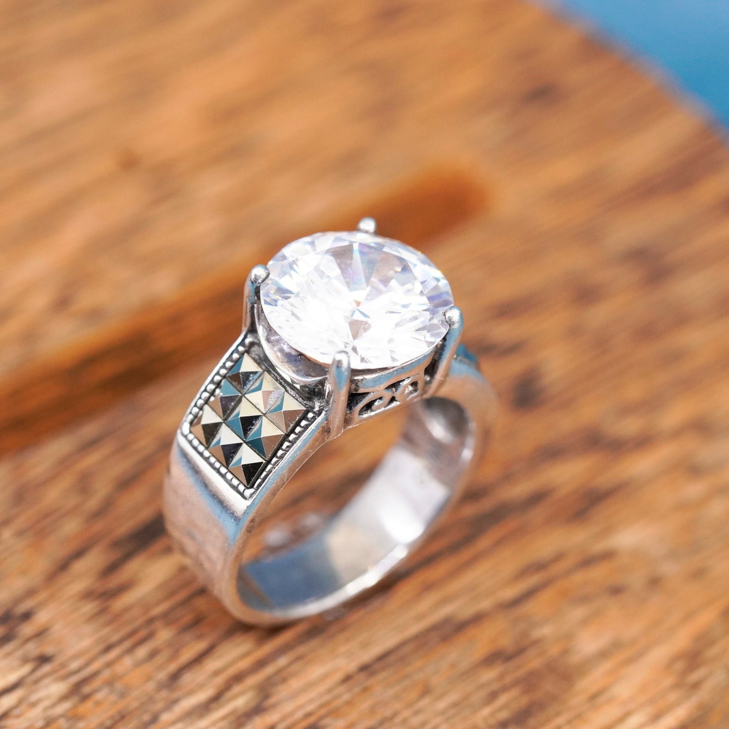 Size 8, Judith Jack Sterling 925 silver anniversary ring with Cz marcasite