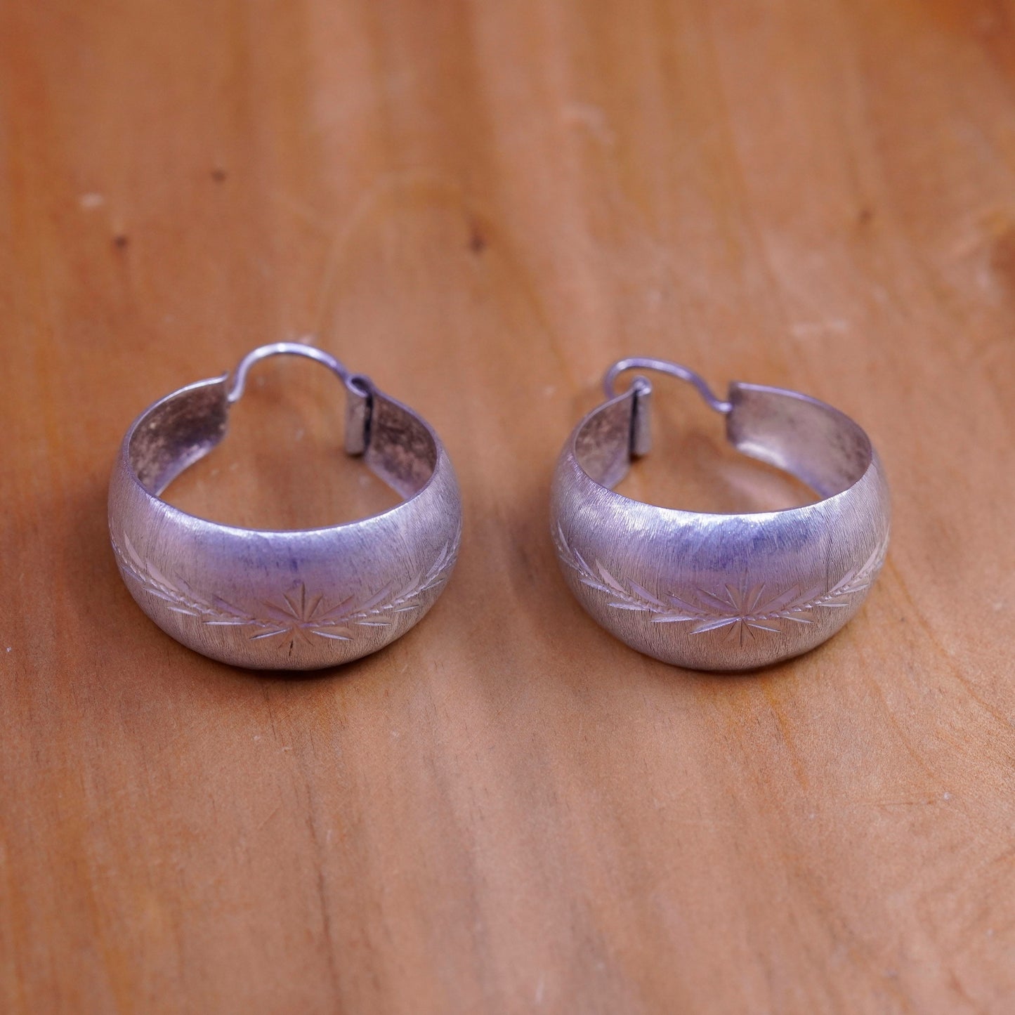 1”, Vintage Sterling silver handmade earrings, textured 950 hoops