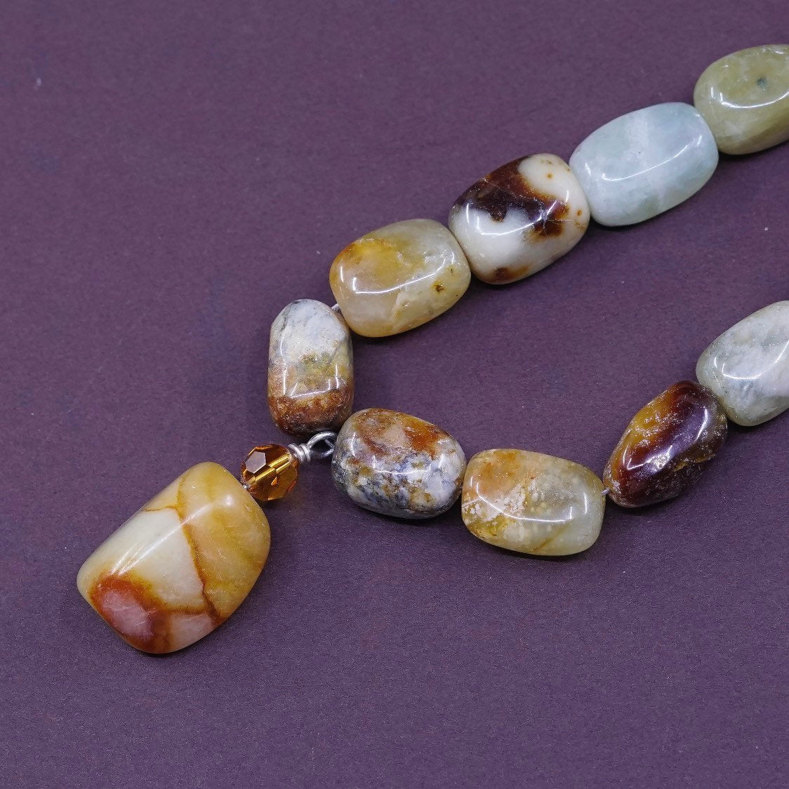 16", vtg handmade necklace, genuine lace amethyst and agate beads