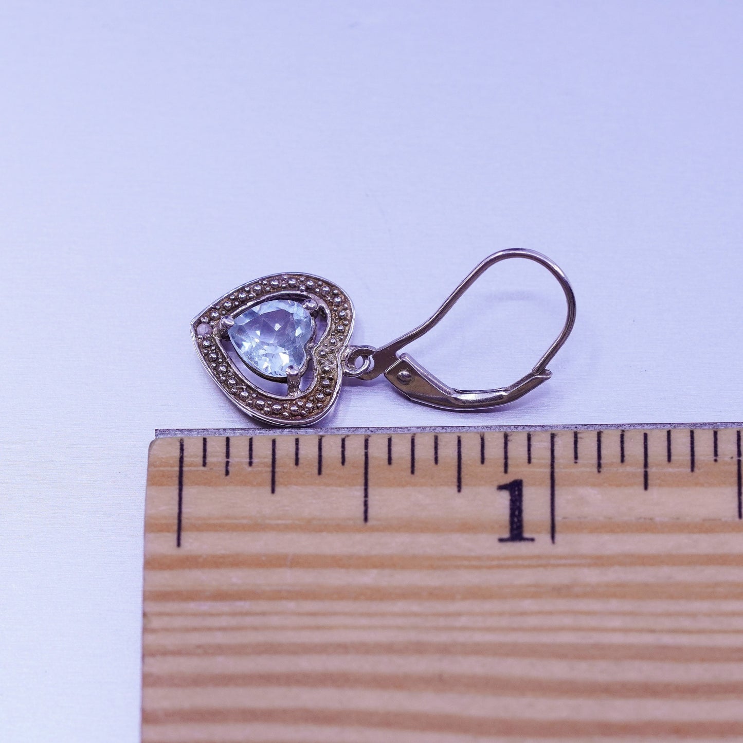 Vintage Sterling 925 silver earrings with heart topaz and diamond