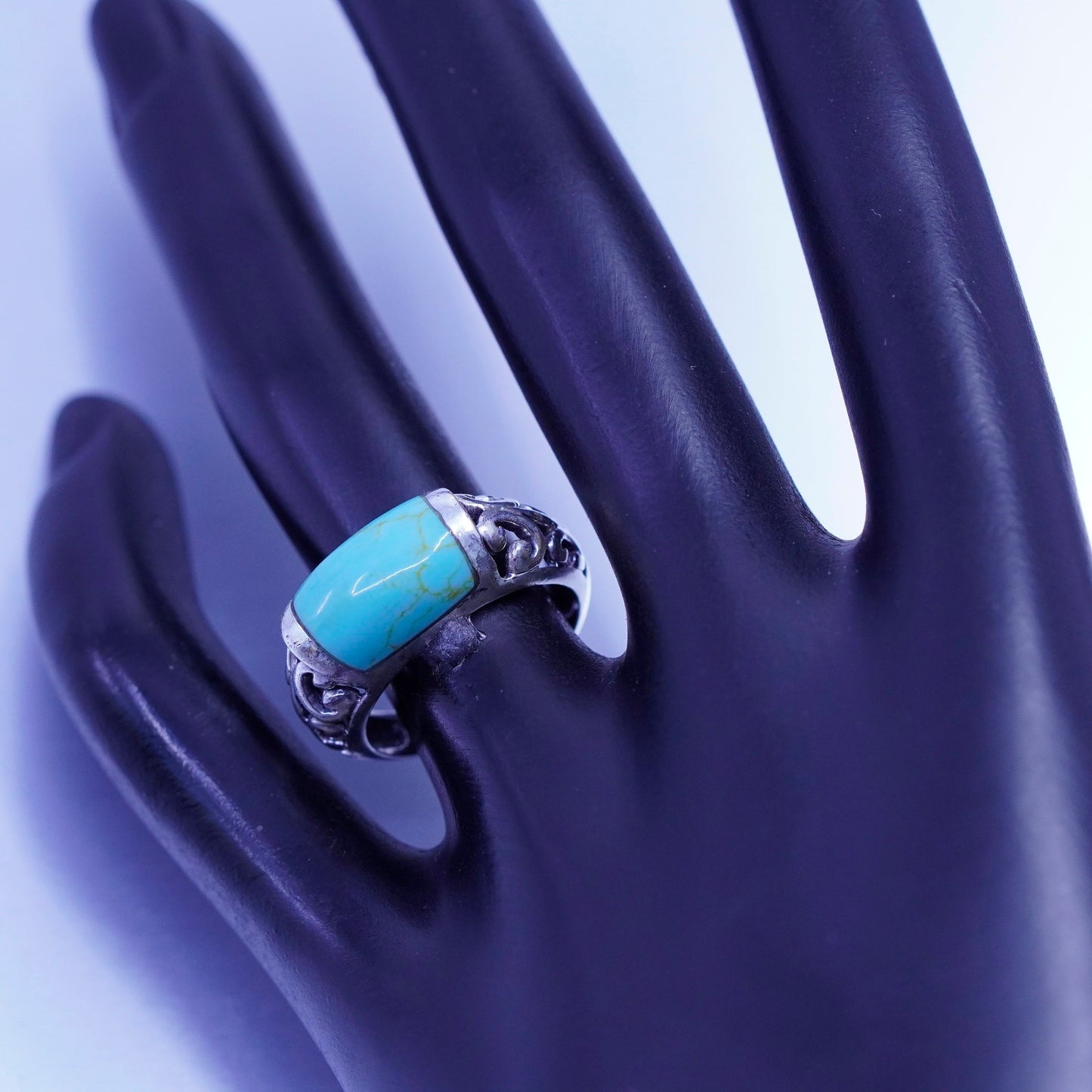 Size 7.25, southwestern Sterling 925 silver handmade filigree ring turquoise