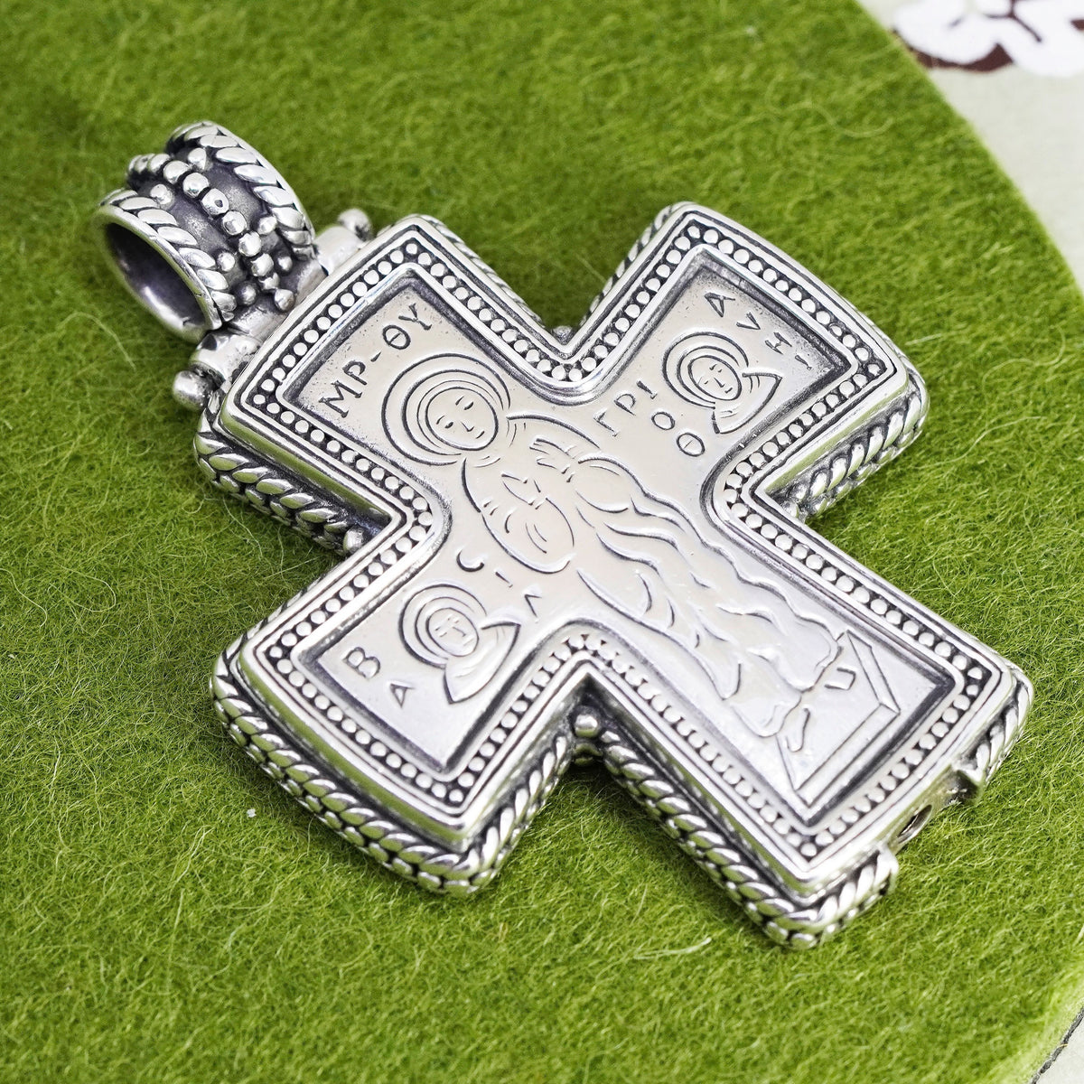 Sterling silver pendant, 925 cross charm with MP-OY Mater Theos “mother of god”