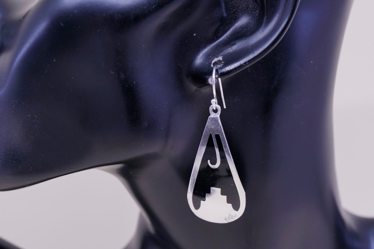 Vintage sterling silver handmade earrings, mexico 925 teardrop with enamel