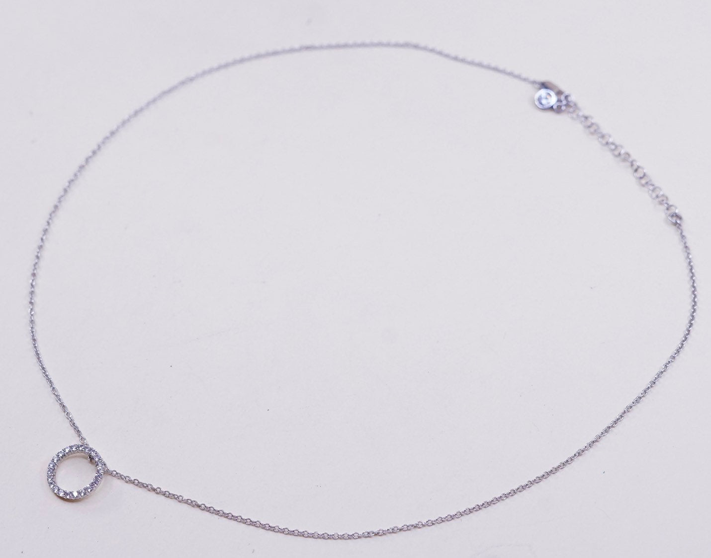 16"+2”, vtg Sterling silver necklace, 925 chain w/ circle pendant N Cz