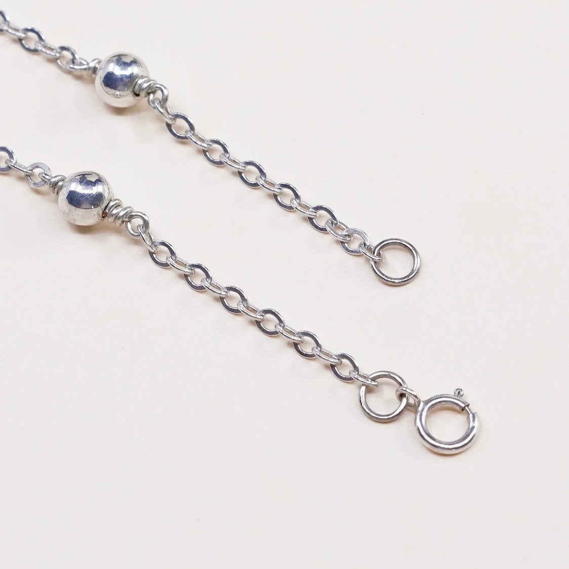 13", Sterling silver necklace, Italy 925 flatten circle chain w/ beads pendants
